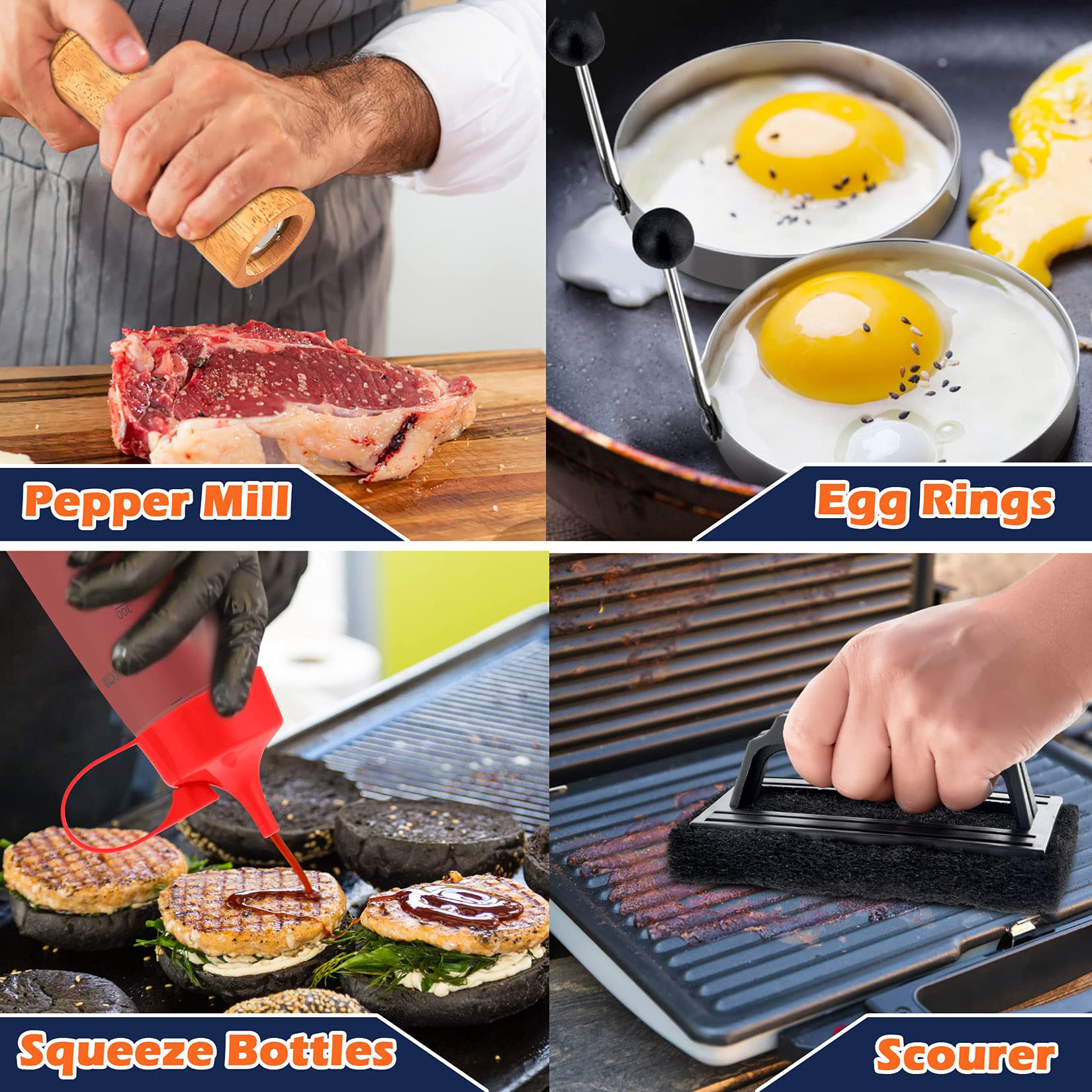18-Piece Stainless Steel Griddle Accessories Kit with Spatulas, Basting Cover & Burger Press - Joyfair BBQ Tools Set for Outdoor Cooking, Teppanyaki & Hibachi (ABS Handles) - Perfect for Backyard Grilling, Camping & Restaurant Use