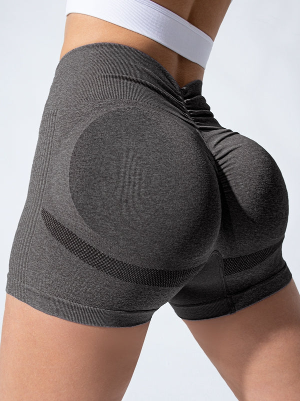 ZASUWA Women's Seamless Deep V Back Scrunch Butt Lifting Shorts - High Waisted Workout Yoga Gym Running Athletic Shorts for Women