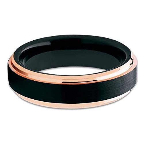 Rose Gold Tungsten Wedding Band for Men & Women - Black Tungsten Ring with 18K Rose Gold Plating - Comfort Fit Anniversary & Engagement Ring - Perfect for Weddings, Proposals & Special Occasions