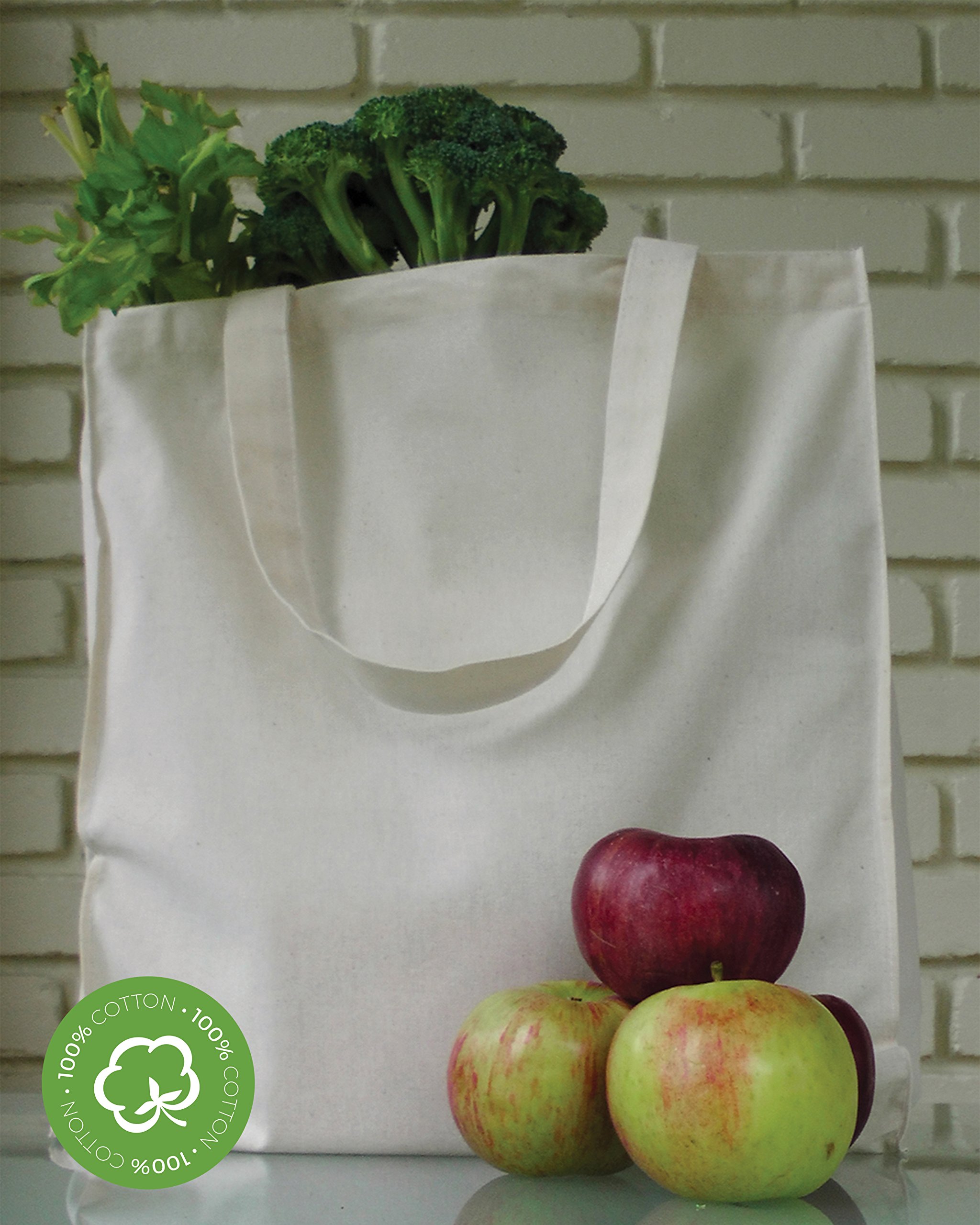 Eco-Friendly 3-Pack Reusable Cotton Canvas Grocery Bags - 12.5