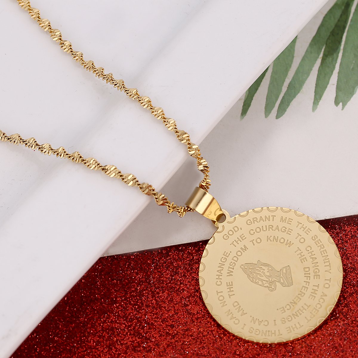 Christian Prayer Jewelry - Bible Verse Coin Medal with Praying Hands - Inspirational Lord's Prayer Necklace for Women & Men - Perfect for Daily Worship, Church Services & Spiritual Gifts