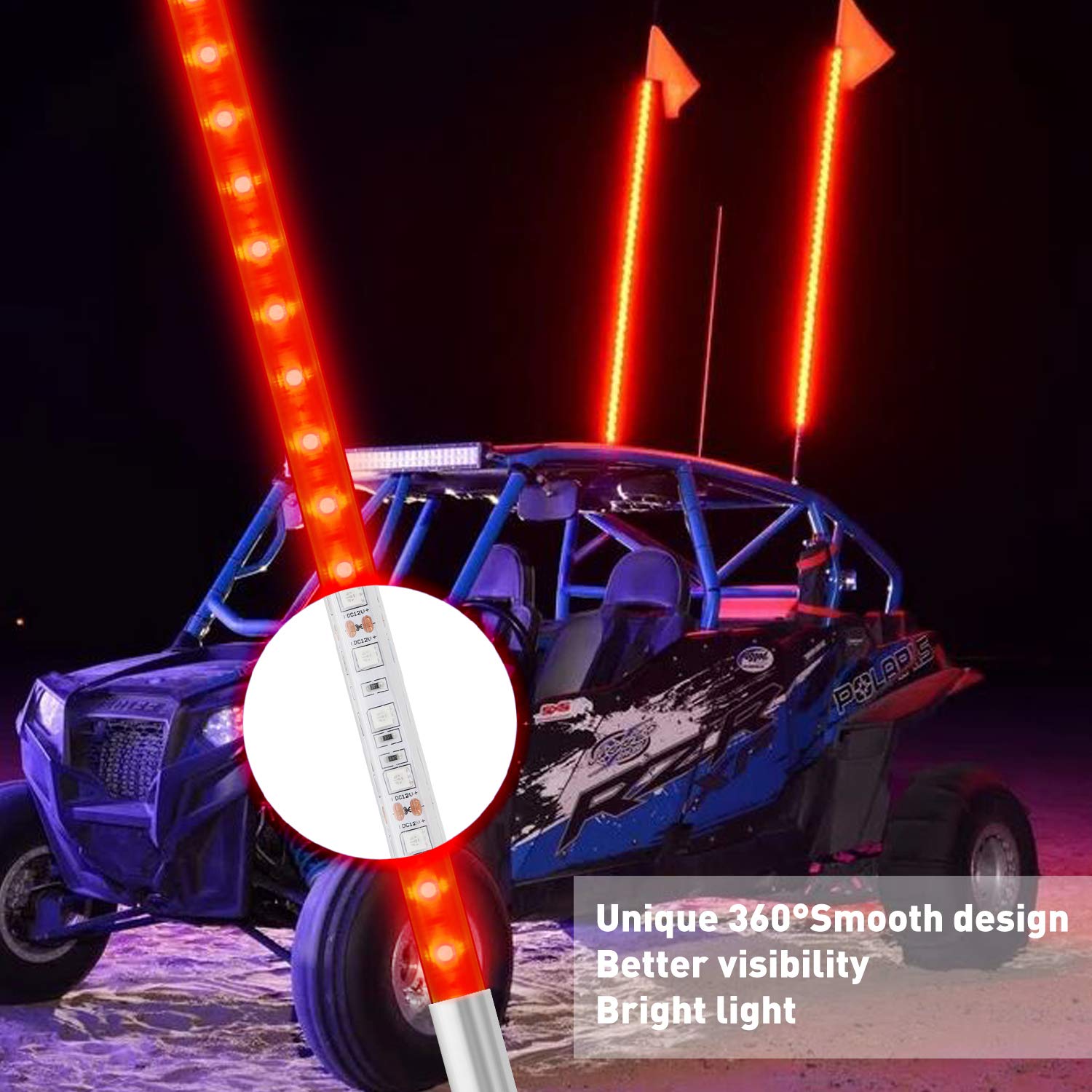 3ft LED Light Whip for ATV UTV - Red LED Whip Lights for Polaris RZR, Off-Road Vehicles, Sand Dune Buggies & 4x4 Trucks - Durable & Bright Antenna Whip for Night Riding & Off-Road Adventures