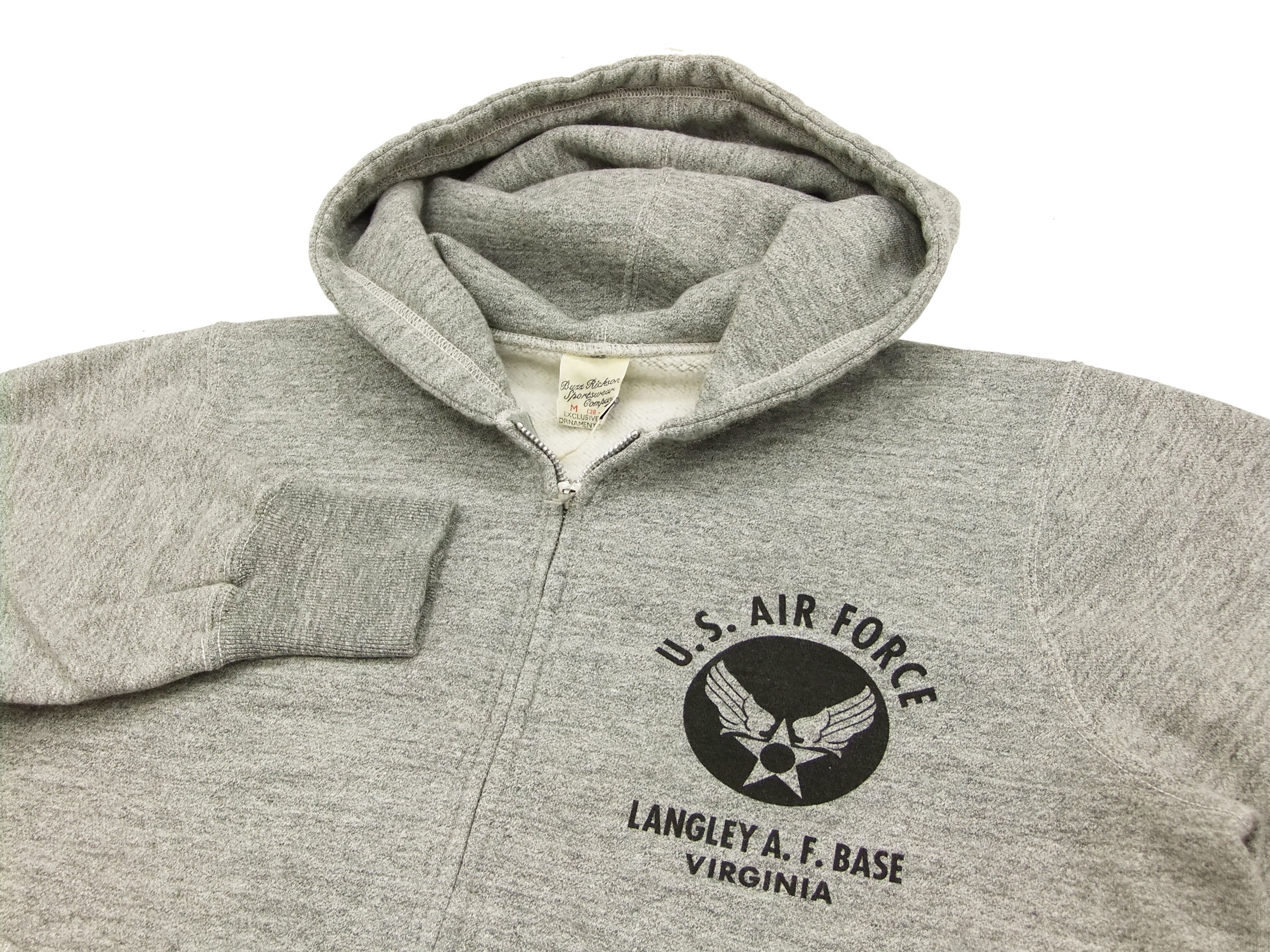 Buzz Rickson Men's USAAF Insignia Zip Front Hooded Sweatshirt - Heather Gray | Vintage Military Style Hoodie for Casual Wear & Outdoor Activities