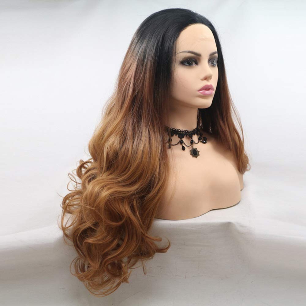 Luxury Synthetic Lace Front Wigs for Women - Long Wavy Curly Hair with Gradient Color, Heat Resistant Silk Fiber - Perfect for Cosplay, Daily Wear & Special Occasions