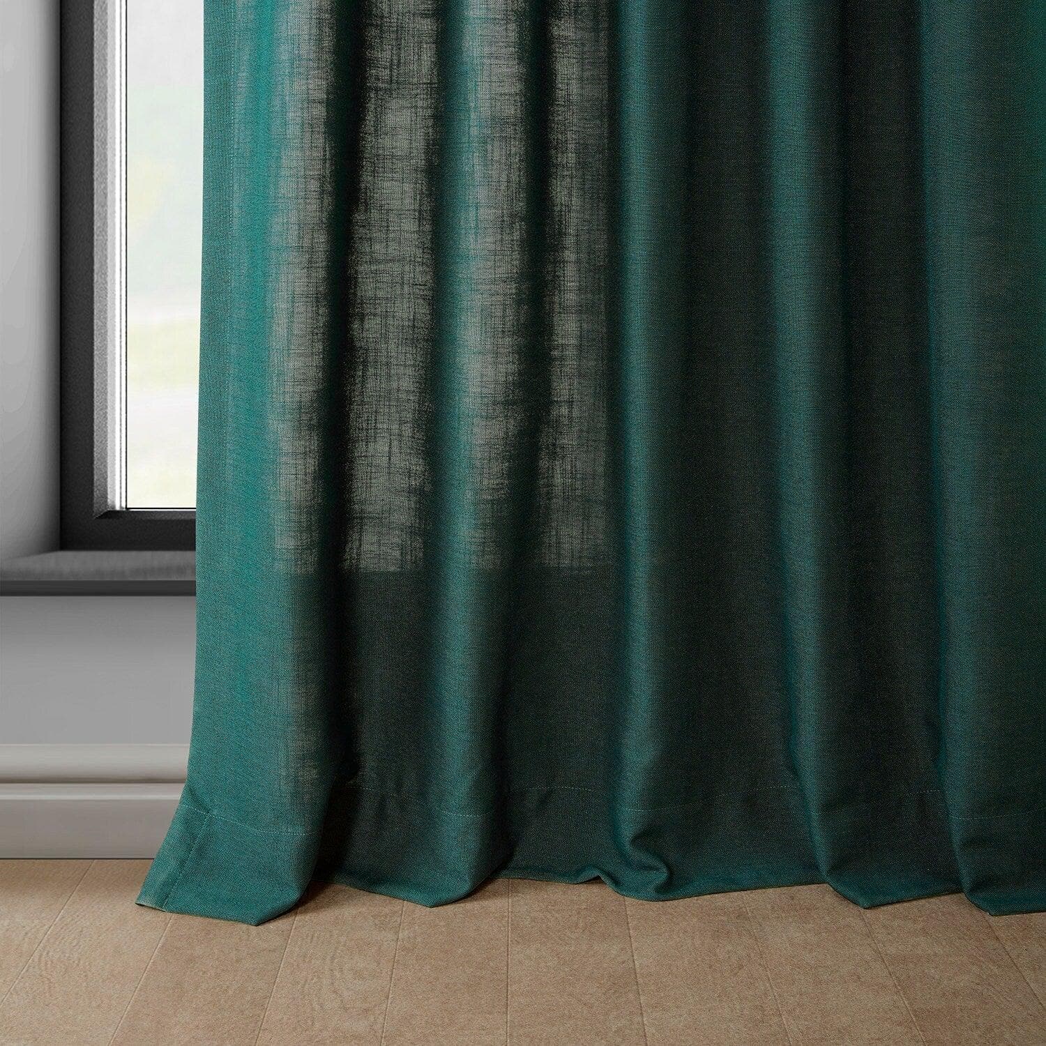 Deep Green Classic Faux Linen Curtains - Blackout Window Drapes for Living Room & Bedroom - Elegant Home Decor for Modern Interior Design