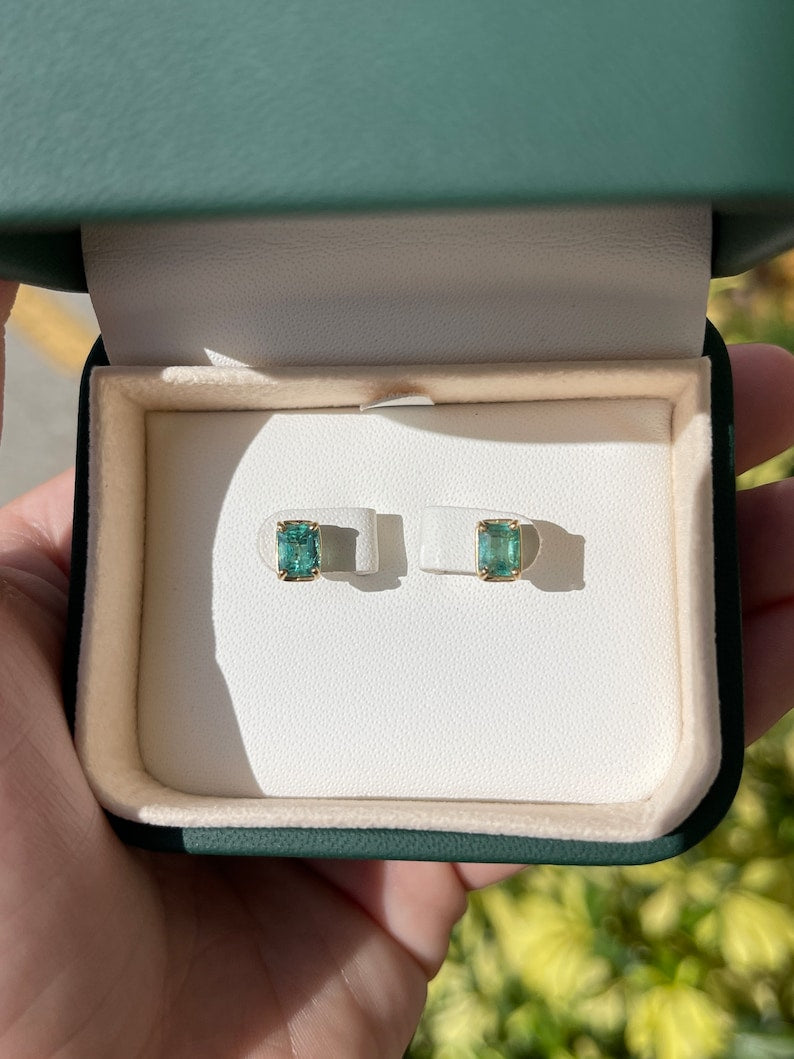 1.85tcw 14K Gold Natural Emerald Cut May Birthstone Stud Earrings for Women – Elegant Gift for Mother’s Day, Birthday & Anniversary