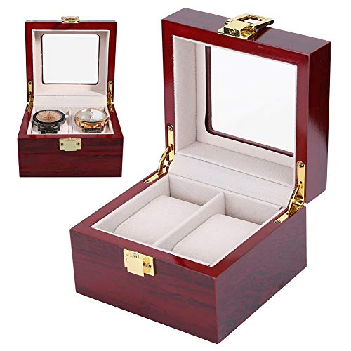 Luxury Wooden Watch Box for 2 Watches - Premium Watch Case with Removable Cushions & Glass Lid - Elegant Watch Storage Display Case - Perfect Gift for Watch Collectors & Jewelry Organization (Home, Office, Travel)
