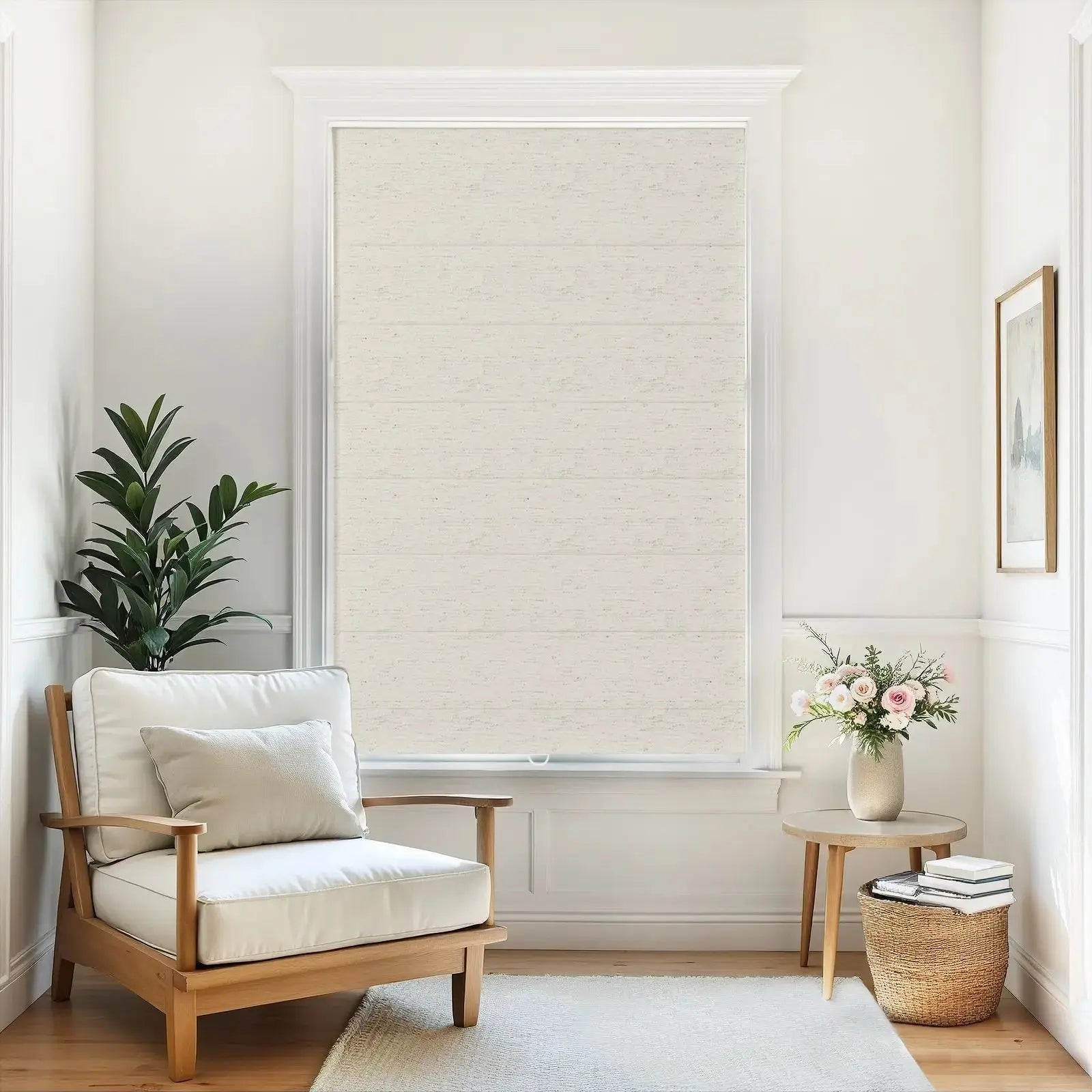 Alvin Motorized Blackout Roller Shade for Windows - Smart Home Linen Window Covering for Bedroom & Living Room Privacy & Light Control