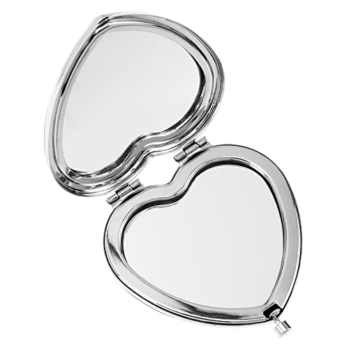Lurrose Double-Sided Travel Makeup Mirror - Heart Shaped Compact Cosmetic Mirror with LED Light for Handbag, Purse & Pocket - Perfect for Travel, Home & On-the-Go Touch Ups