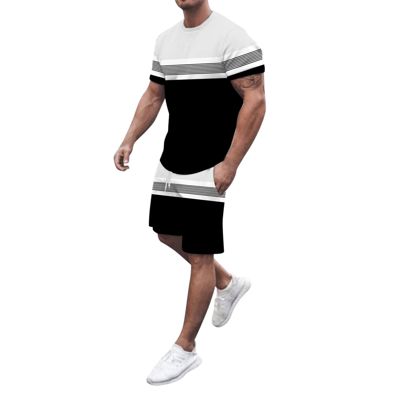 Men's Breathable Printed Short Sleeve Sweatsuit - Gym & Casual Wear