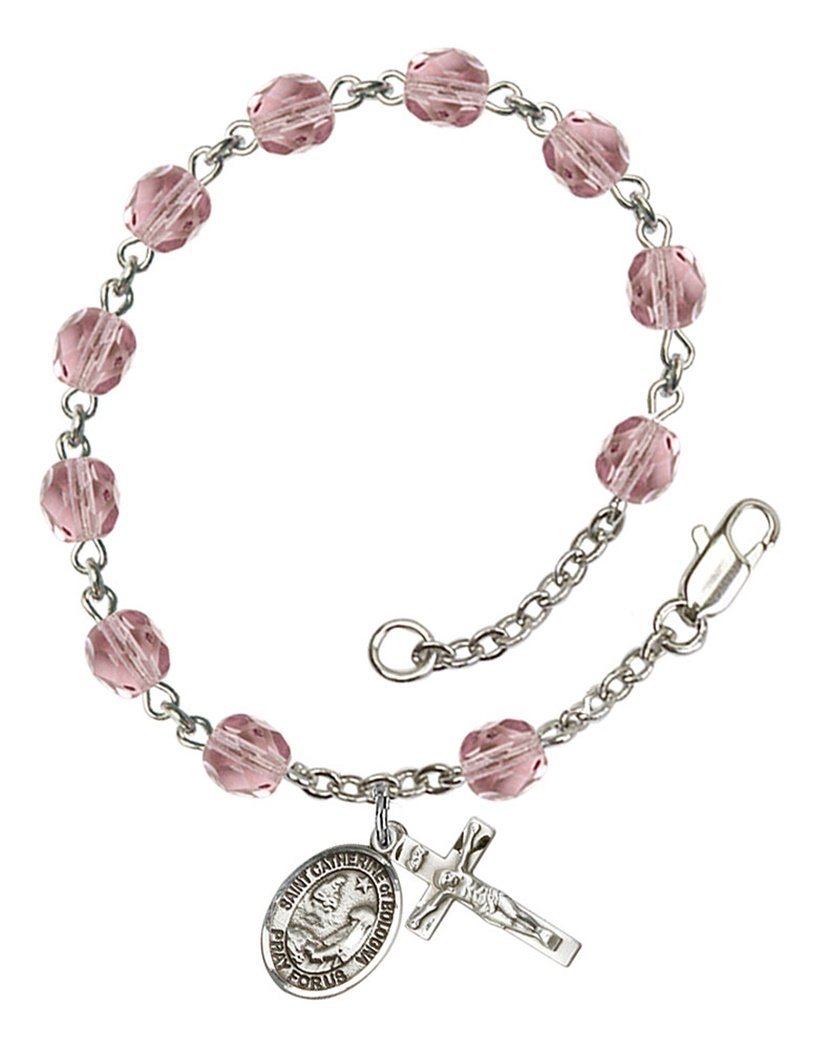 June Birthstone Beaded Rosary Bracelet with St. Catherine of Bologna Charm - 7.5 Inch Catholic Jewelry for Prayer & Protection | Perfect Gift for Baptism, First Communion & Religious Occasions