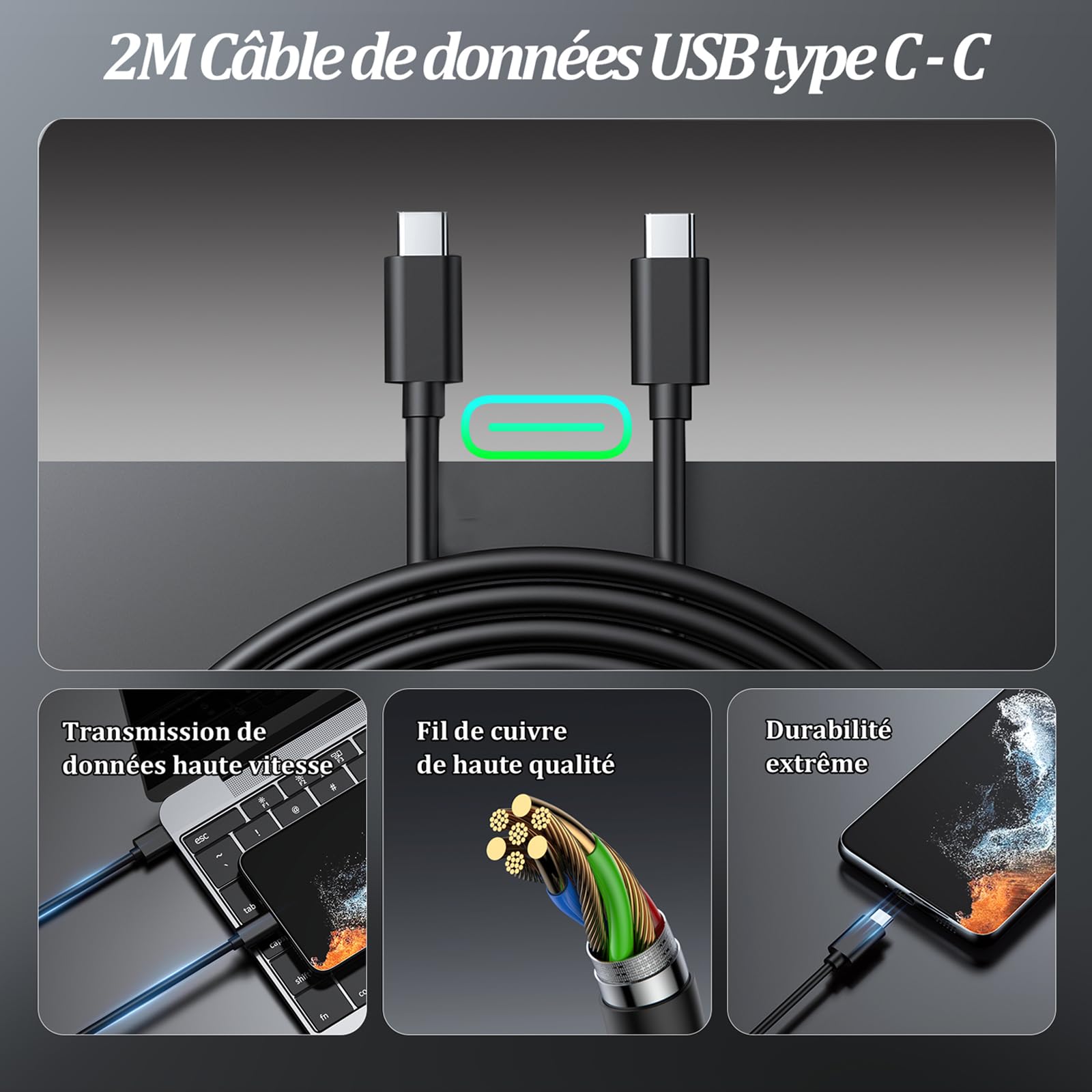**45W Super Fast GaN USB C Charger with 2M Cable & Wall Adapter - Compatible with Samsung Galaxy S24/S23/S22/S21/S20 Ultra, Note 20/10/9/8, iPhone 15, iPad - 2 Pack - Perfect for Home, Office & Travel**