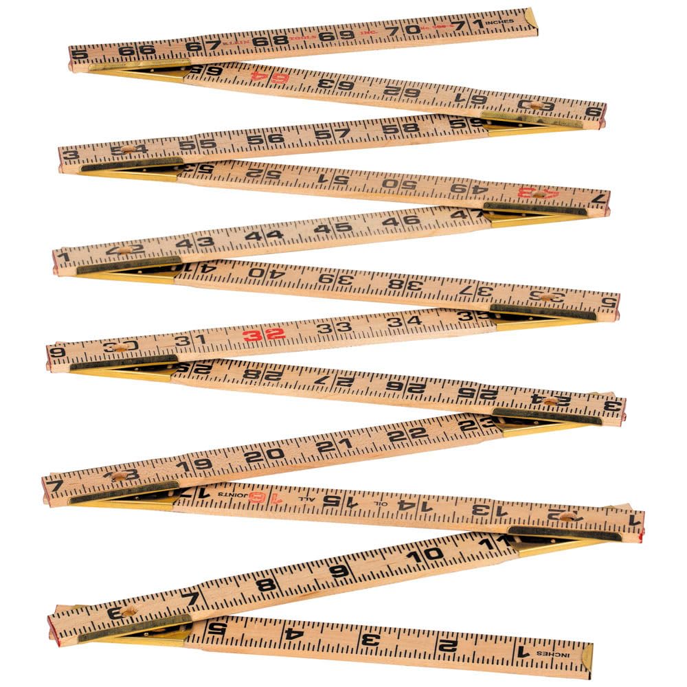Klein Tools 900-6 Folding Wooden Ruler with Inside Reading - 6 Foot Foldable Carpenter's Measuring Tool for Woodworking, Construction & DIY Projects