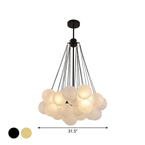 Modern Stylish Bubble Ball Chandelier - 37-Light Ivory Glass LED Pendant Light for Dining Room, Restaurant & Living Room - Elegant Black Hanging Lamp for Home Decor & Commercial Spaces