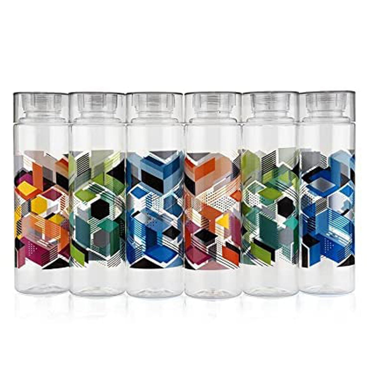 Busaji ENTERPRISE 3-Pack Printed Round Plastic Water & Juice Bottles with Leak-Proof Big Cap - Reusable BPA-Free Drink Containers for School, Gym, Office, and Outdoor Activities
