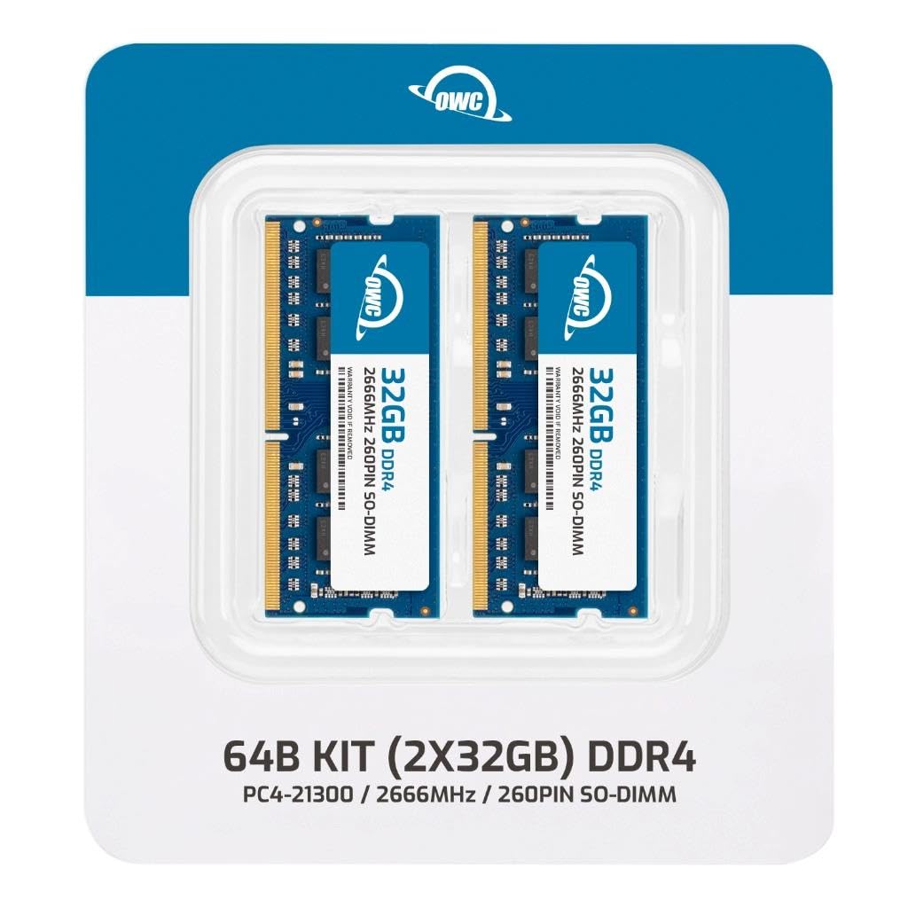 OWC 64GB (2x32GB) DDR4 2666MHz SODIMM RAM Upgrade Kit for Laptops - PC4-21300, CL19, 1.2V, 260-pin, Non-ECC - Boost Performance for Gaming, Video Editing & Multitasking