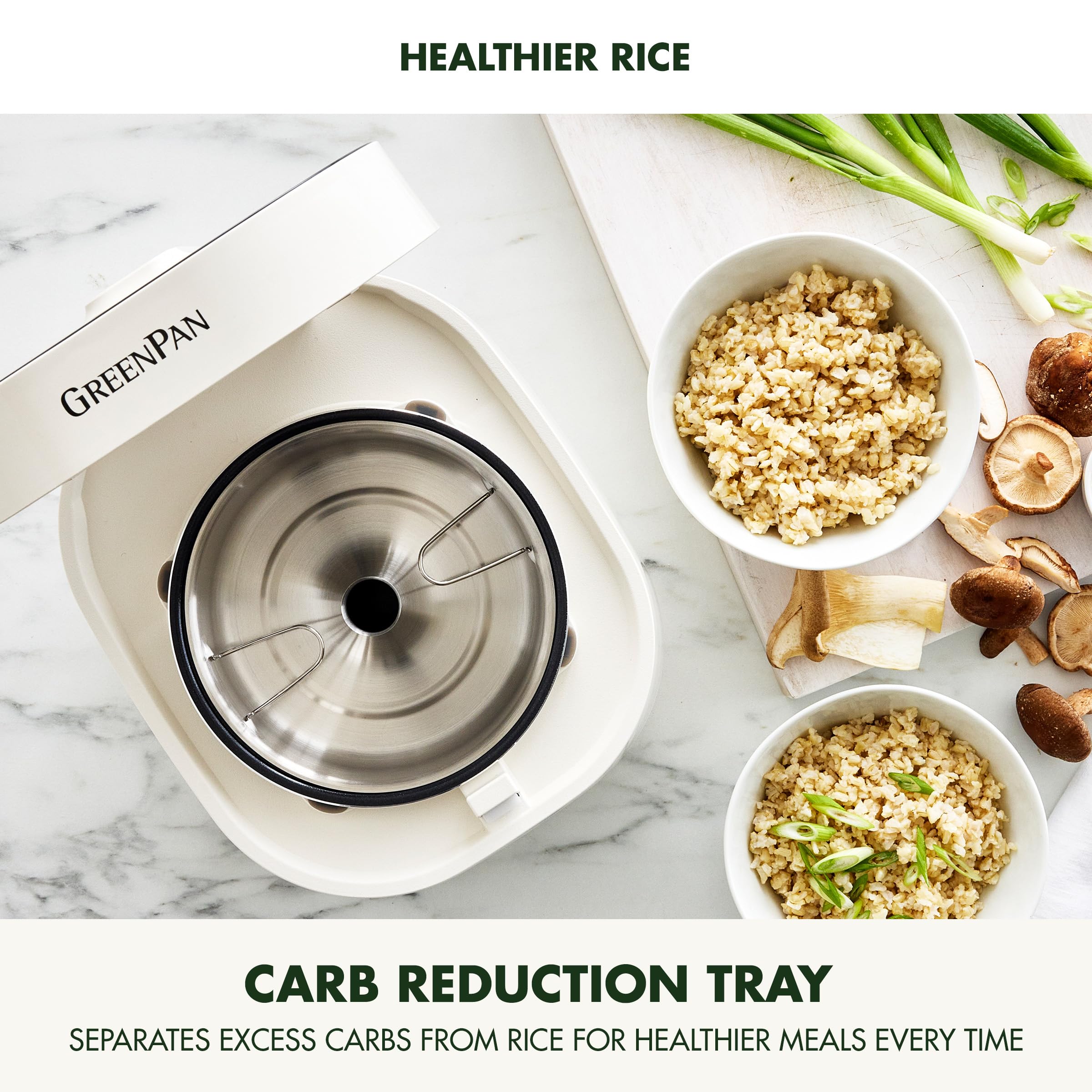GreenPan Nonstick Electric Rice Cooker - 4 Cups Uncooked (8 Cooked) Capacity, 10 Preset Programs with LED Display, PFAS-Free Ceramic Coating, Delay Timer & Cool-Touch Exterior - Perfect for Healthy Meals, Meal Prep & Family Dinners - White
