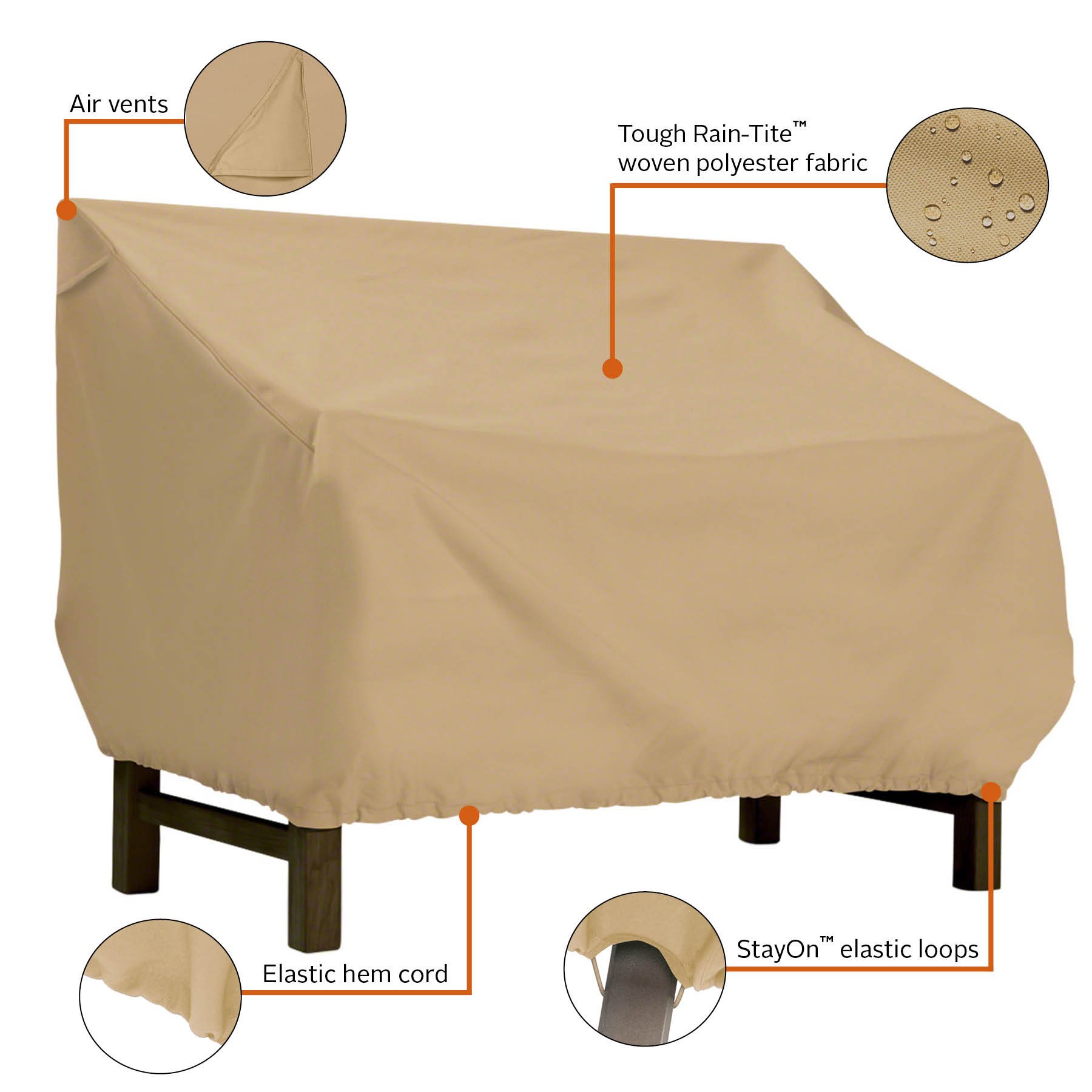 Classic Accessories Terrazzo Water-Resistant 58-Inch Patio Bench Cover - Durable Outdoor Loveseat Protection for All Weather | Perfect for Garden, Deck & Backyard Furniture