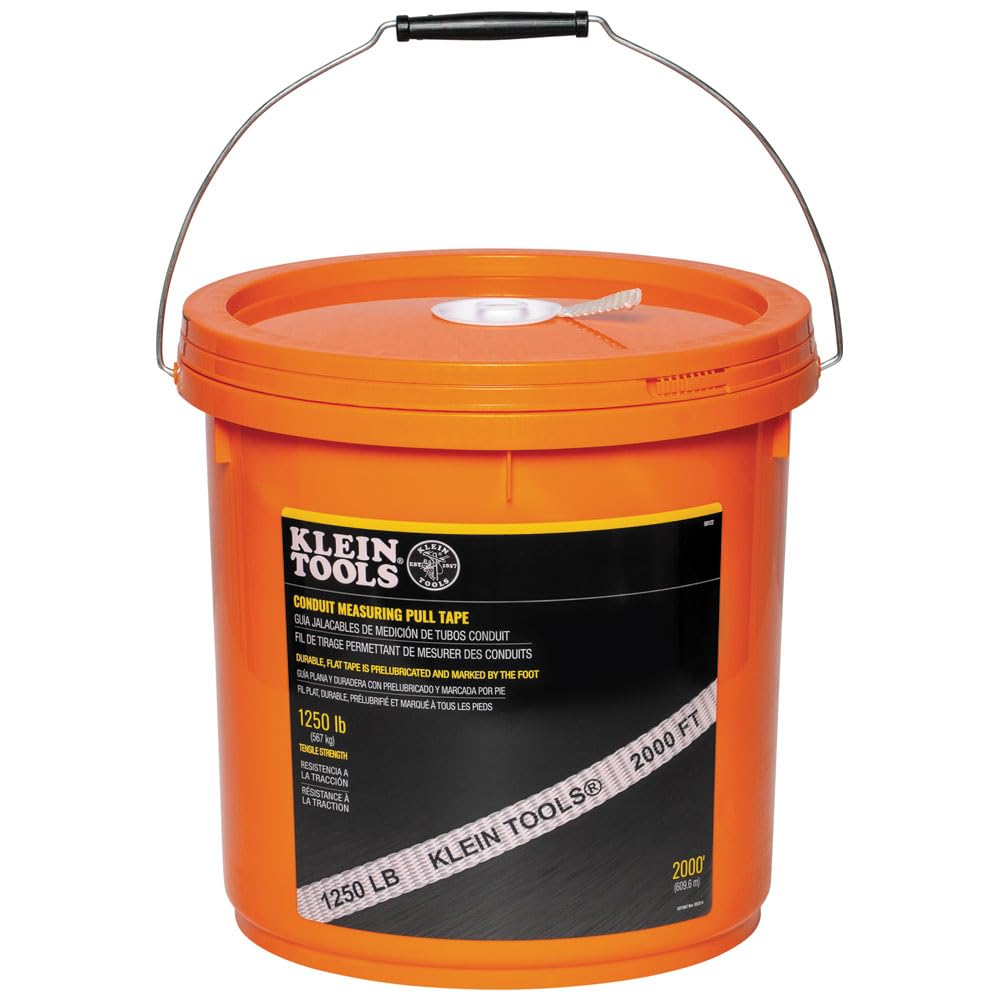 Klein Tools 50122 Heavy-Duty Conduit Measuring Pull Tape - 1250 lb Capacity, 2000 ft Length for Cable & Wire Pulling - Ideal for Electrical Installations, Construction & Industrial Use
