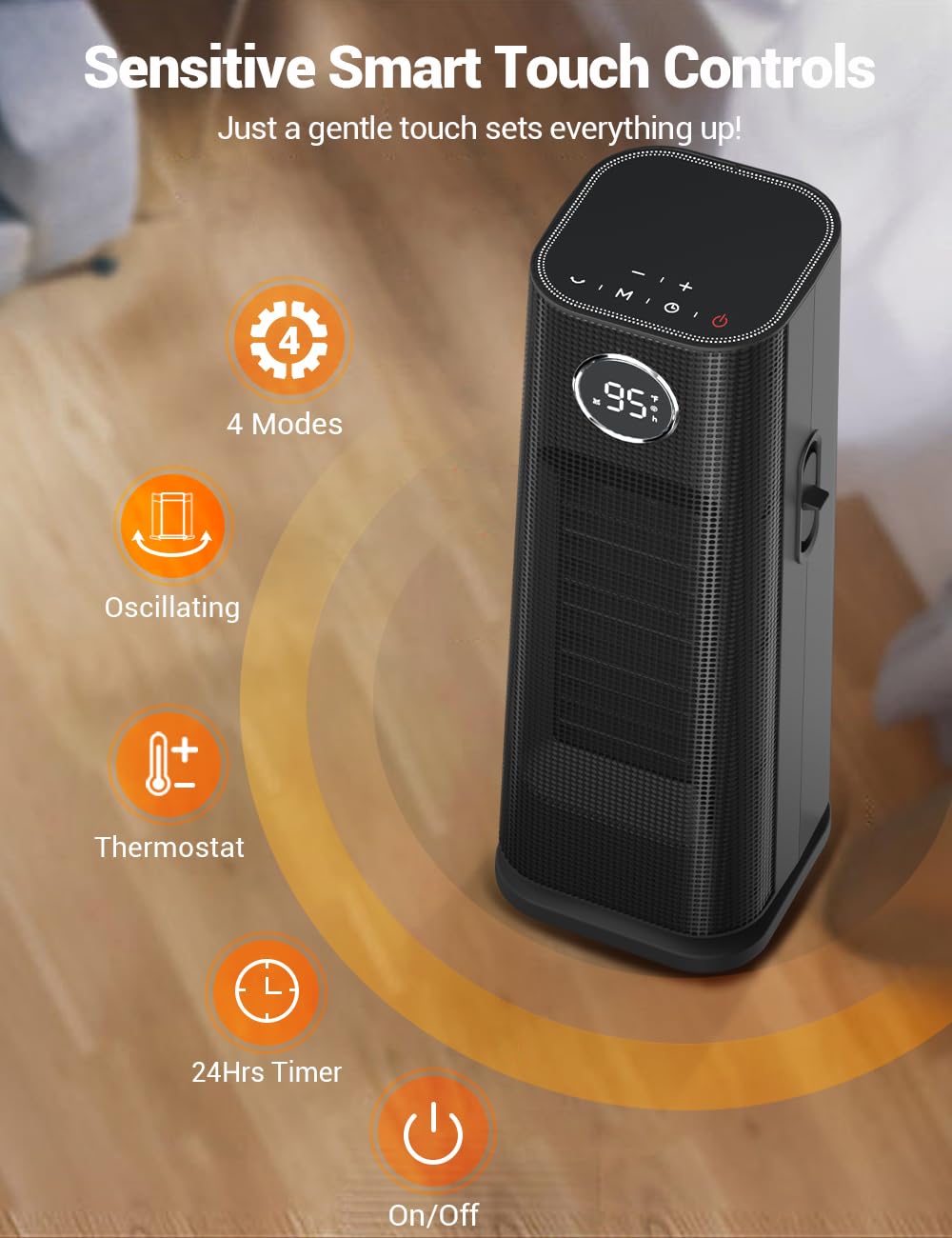 Sunnote 1500W Electric Ceramic Space Heater with Thermostat - Portable Indoor Heater with 5 Heat Modes, 24H Timer, 80° Oscillation & Remote Control - Fast Heating for Office, Bedroom & Home Use - Perfect for Winter Warmth & Energy Efficient Heating