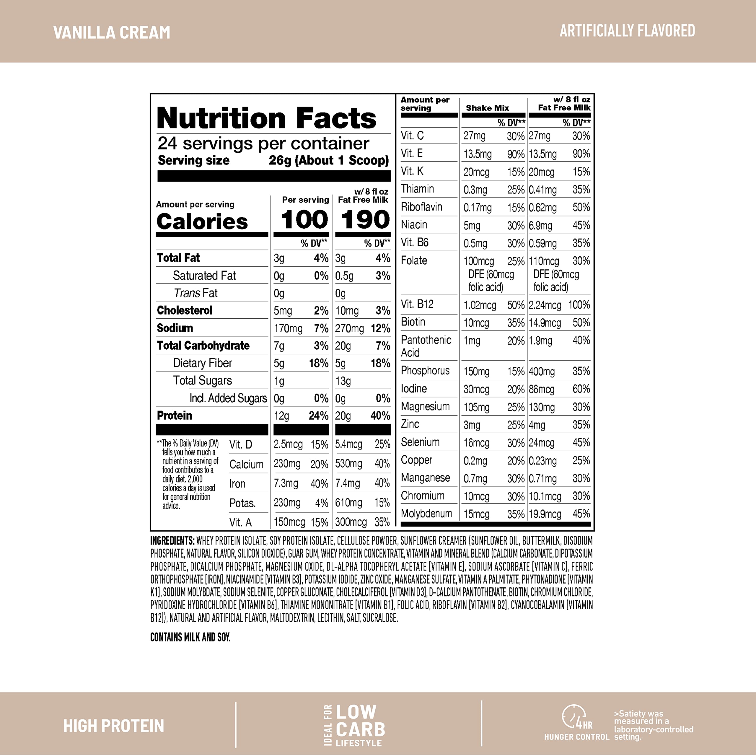 SlimFast Advanced Nutrition High Protein Meal Replacement Smoothie Mix - Vanilla Cream, 20g Protein Powder for Weight Loss, 12 Servings (Pack of 2) | Healthy Breakfast & Post-Workout Shake for Busy Lifestyles