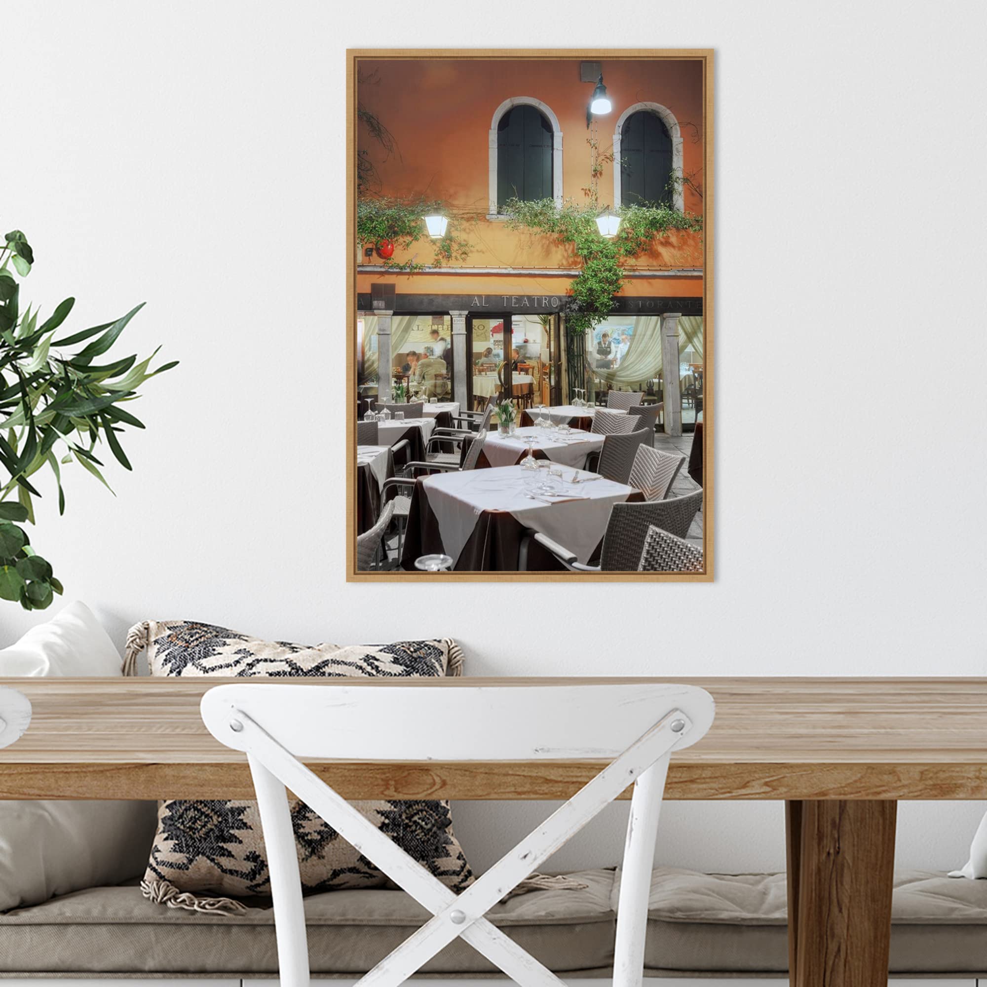 Amanti Art Framed Canvas Wall Art 23x16 - 'Al Teatro Cafe-Venezia' by Alan Blaustein, Modern Architecture Artwork for Living Room & Bedroom Decor | Premium Framed Canvas Painting for Home & Office Wall Decor