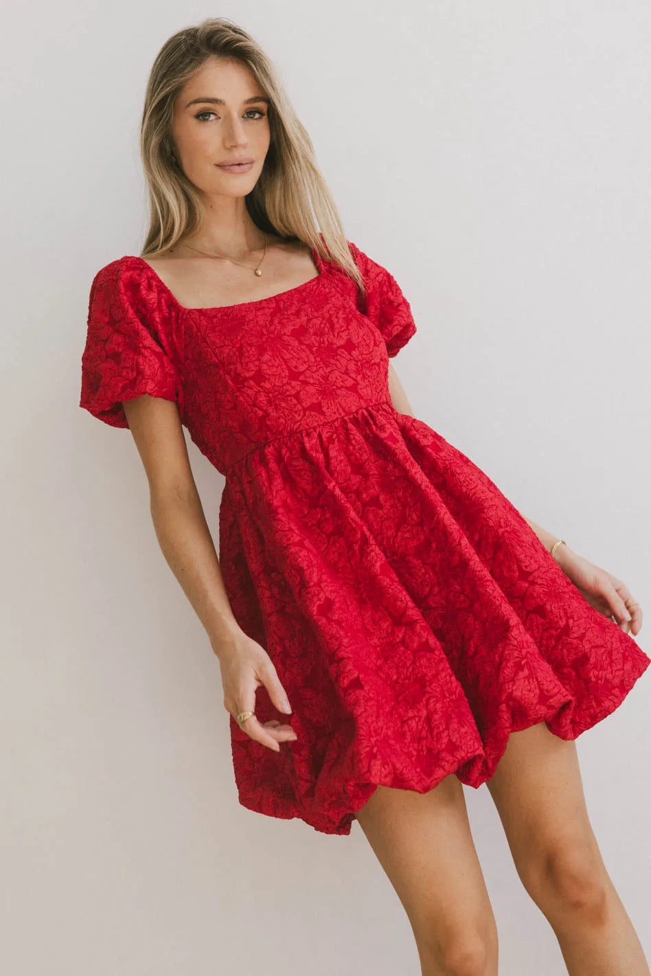 Aisling Red Bubble Mini Dress - Women's Short Sleeve Party Cocktail Dress for Night Out, Date Night & Special Occasions