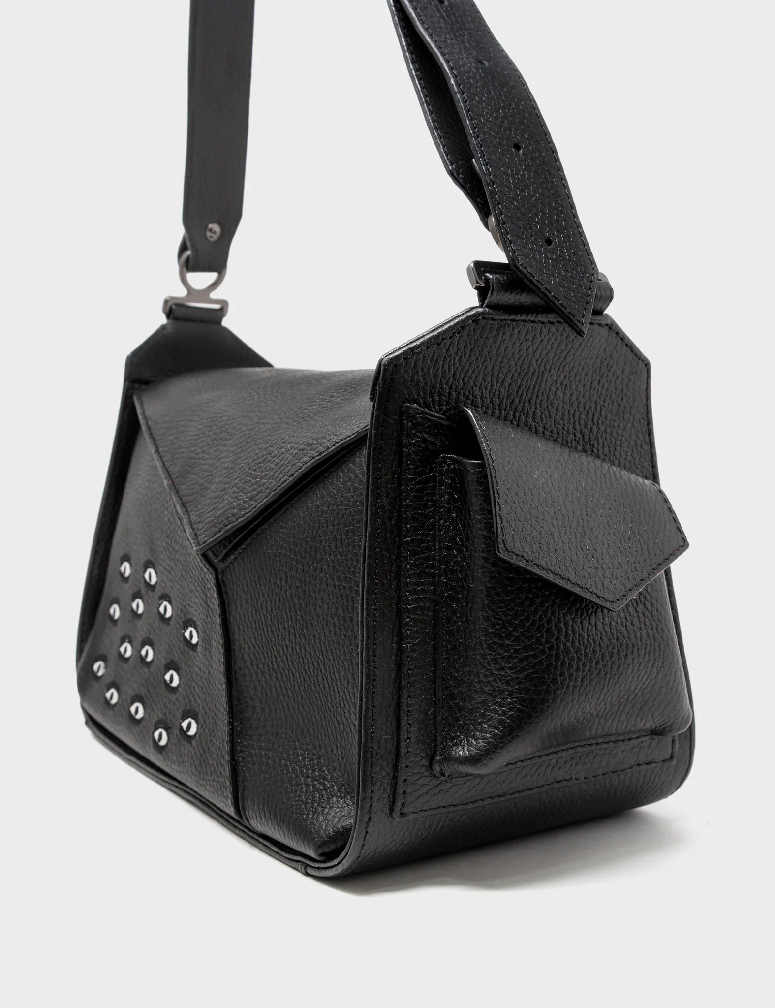 Houston Black Leather Shoulder Bag with Eyes Embroidery - Stylish Crossbody Purse for Women, Perfect for Work, Travel and Everyday Use