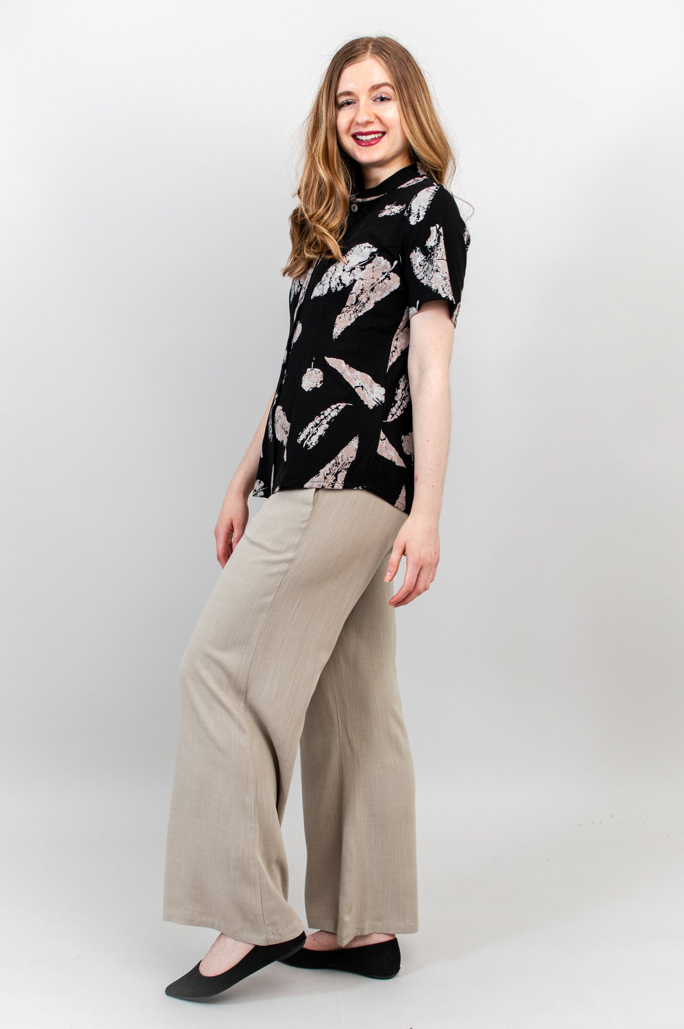 Debra Top - Leaf Shadow Linen Bamboo Blouse | Women's Fashion Final Sale | Perfect for Summer Outfits & Casual Wear