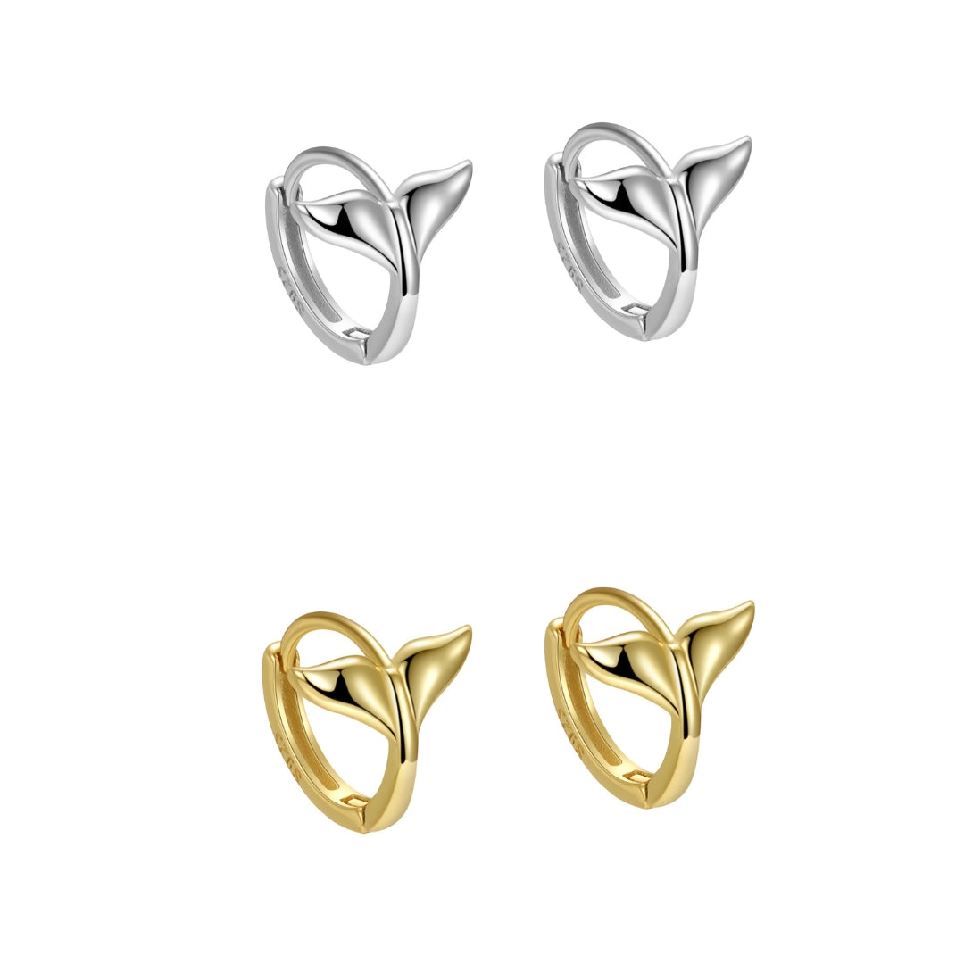 14K White Gold Whale Mermaid Tail Small Hoop Earrings for Women | Dainty Ocean Jewelry Gift | Perfect for Beach Vacations, Mermaid Parties & Everyday Wear (E729)