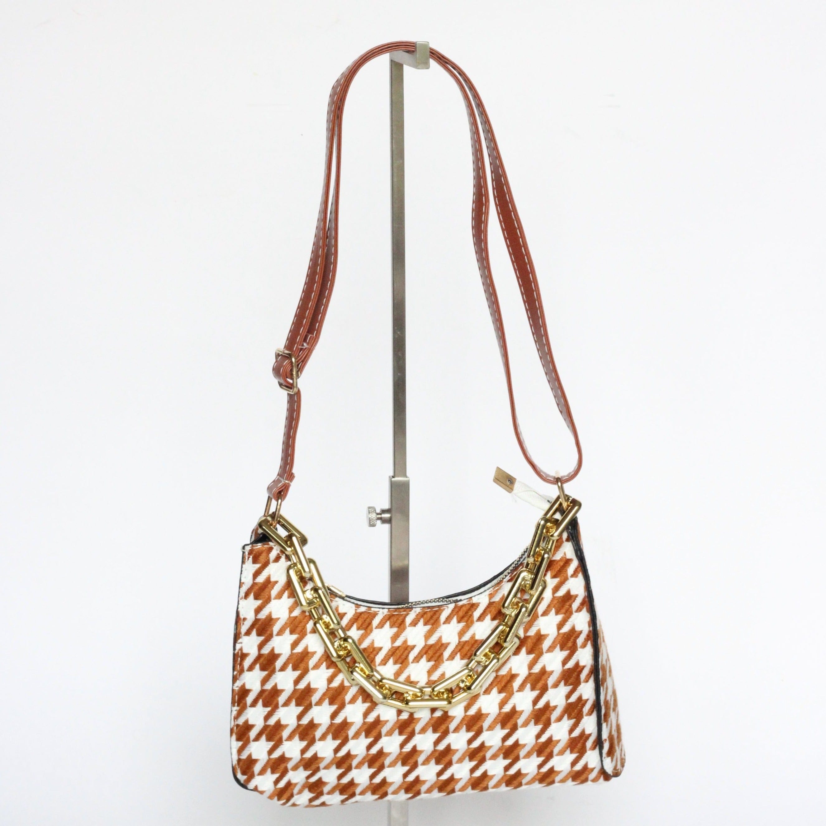 Cassia Houndstooth Mini Shoulder Bag for Women - Tan Crossbody Purse | Perfect for Work, Travel & Everyday Use