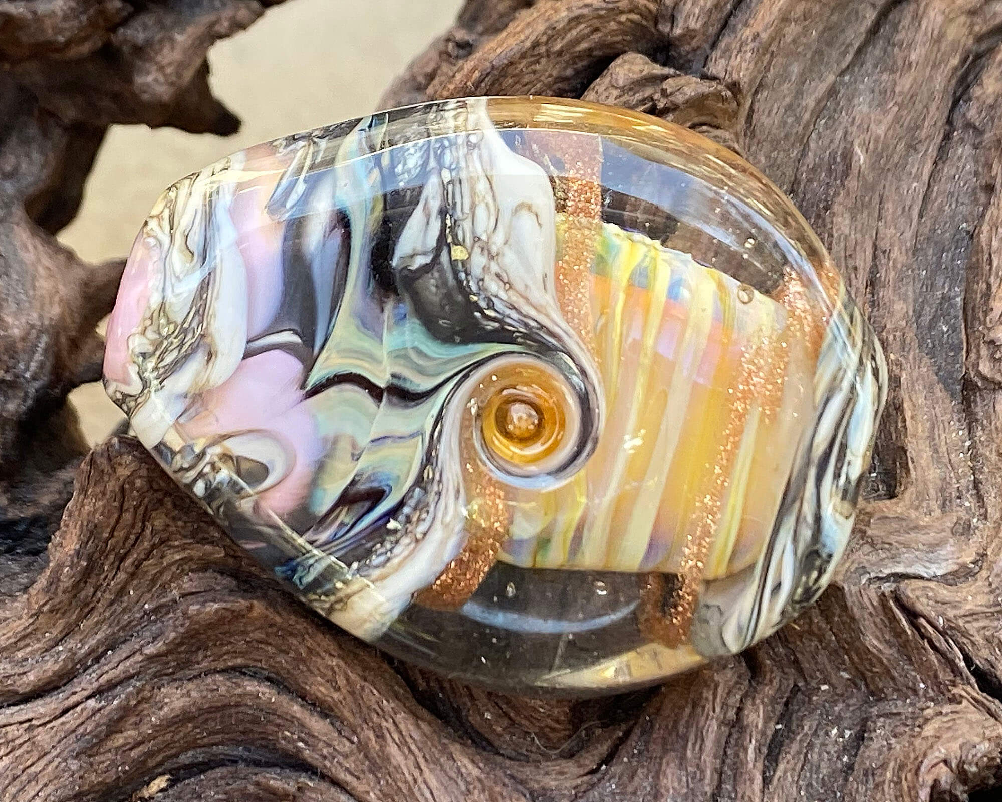 Natural Yellow Opal Organic Lampwork Glass Focal Bead - Handmade Jewelry Making Supplies for Necklaces, Bracelets & DIY Crafts - Boho Style Beading Accessories