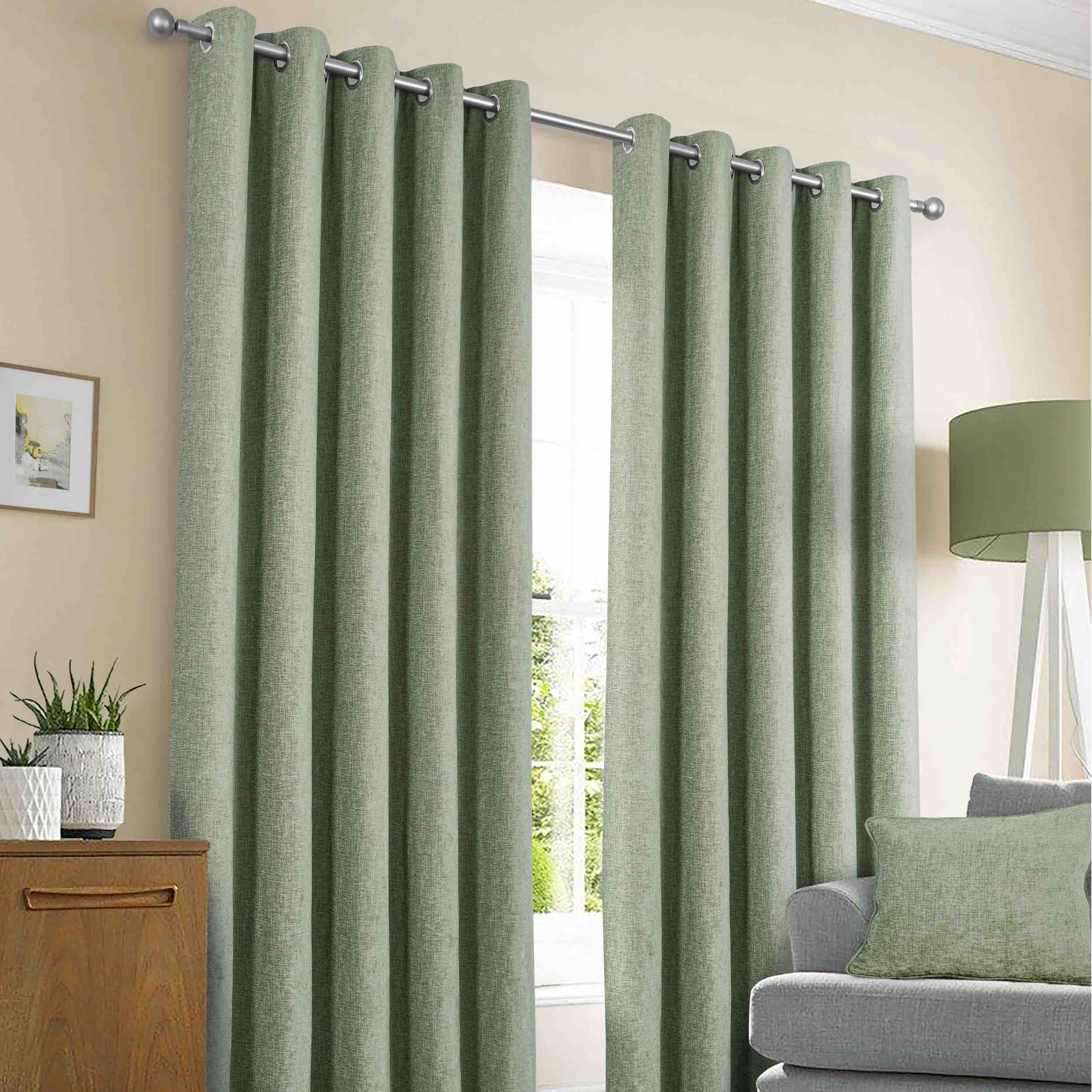 Sundour Amberley Eyelet Curtains - Sage Green Blackout Window Drapes for Living Room & Bedroom - Light Filtering Thermal Insulated Grommet Curtain Panels