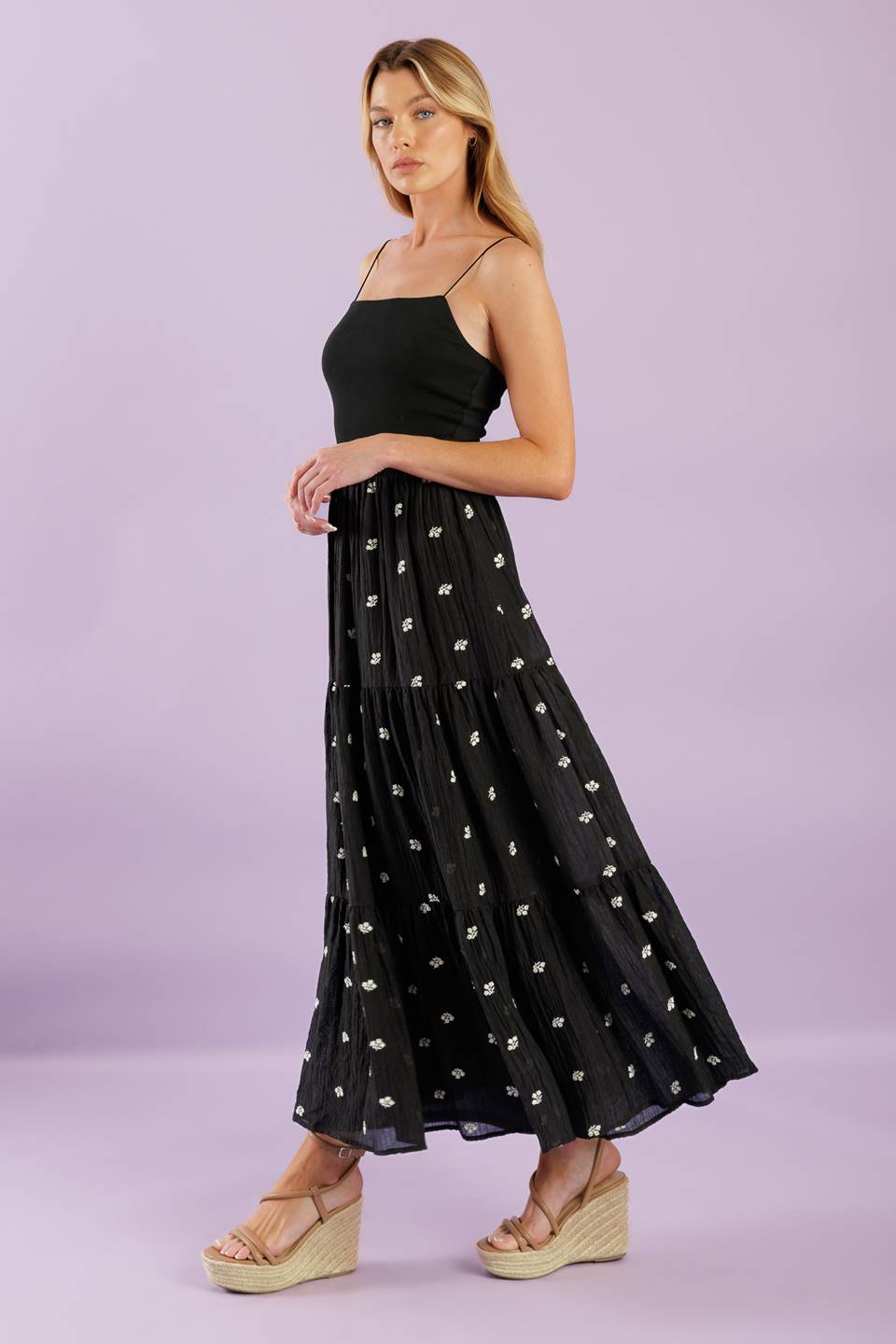 Fade Into You Embroidered Midi Dress - Black | Elegant Floral Summer Dress for Women | Perfect for Weddings, Parties & Date Nights