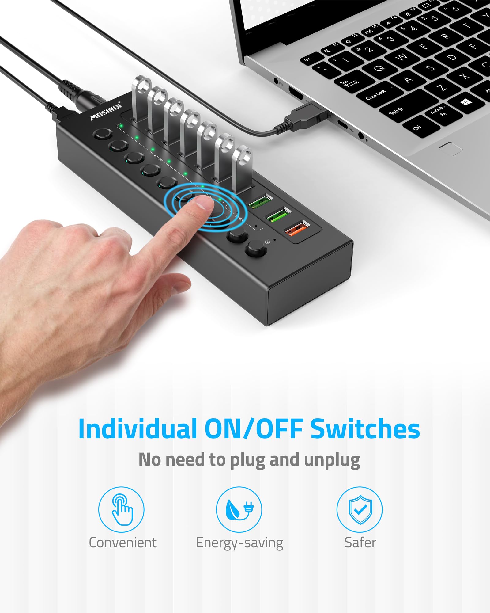 10-Port USB 3.2 Hub with Fast Charging - 10Gbps Data Transfer for PC & Laptop - Home & Office Use