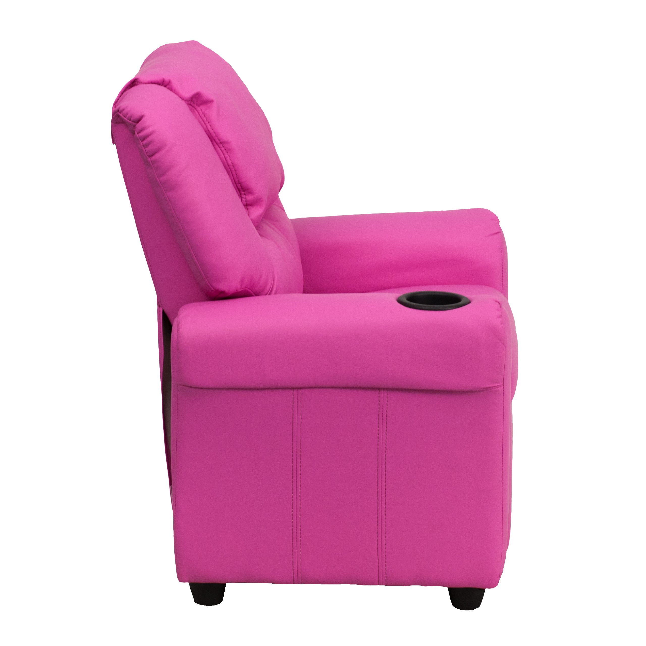MFO Contemporary Hot Pink Vinyl Kids Recliner with Cup Holder & Headrest - Comfortable Children's Chair for Playroom, Bedroom or TV Watching