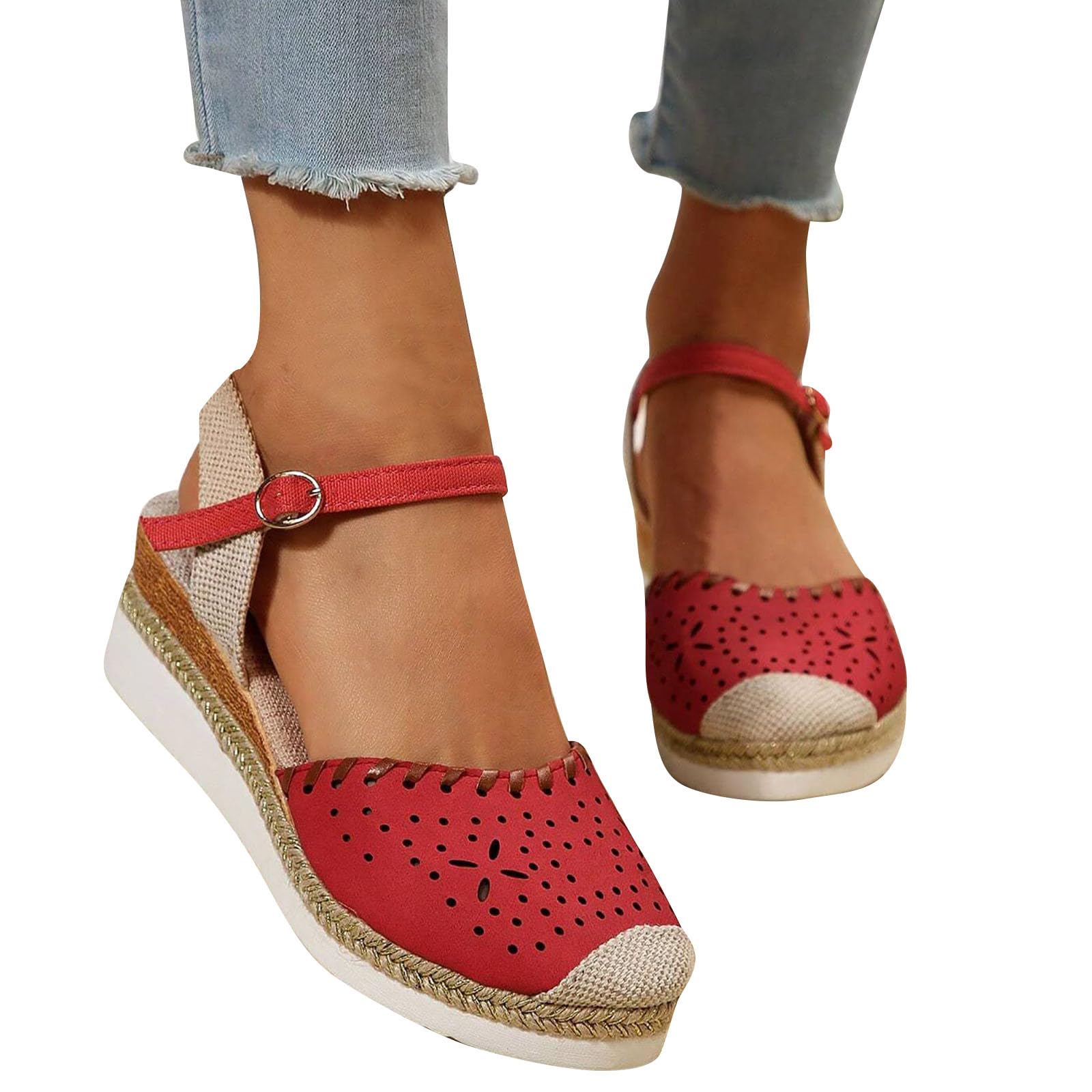 Women's Casual Summer Hollow-Out Wedge Sandals - Comfortable Open-Toe Beach Shoes for Walking, Travel & Outdoor Activities