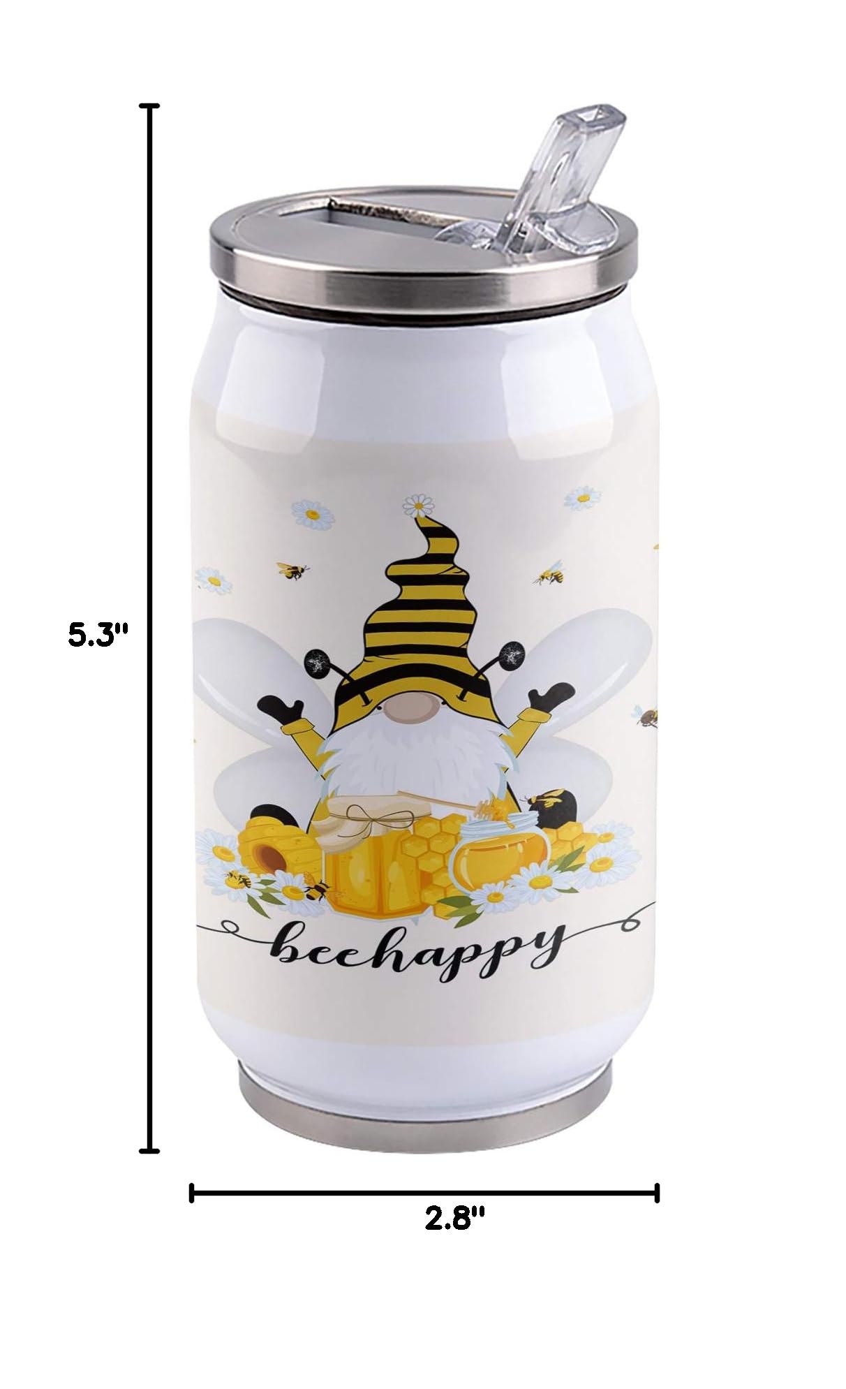 10oz Stainless Steel Tumbler with Lid & Straw - Double Wall Vacuum Insulated Travel Mug, Cute Bee Gnome Design Water Bottle for Coffee, Tea & Beverages - Perfect for Adults & Kids, Office, Gym, Hiking & Outdoor Activities