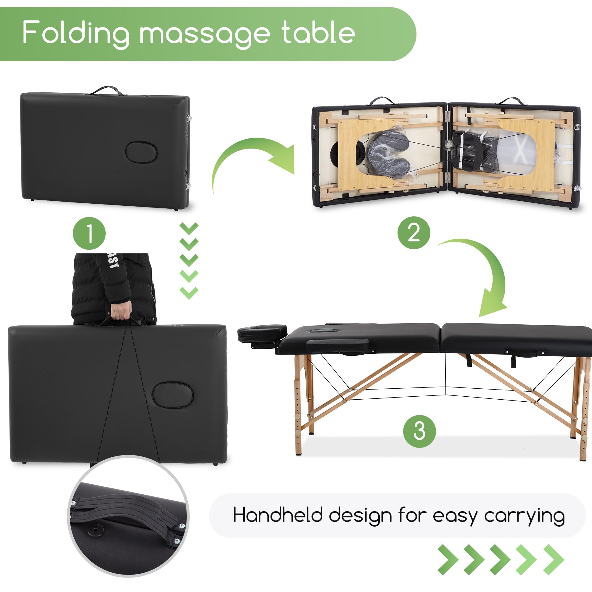 Portable Massage Table 24 Inch Wide - Adjustable Height Folding Spa Bed with Towel Hanger, Oil Pouch & Non-Woven Bag | Professional Massage Therapy, Home Spa, Salon & Beauty Treatments