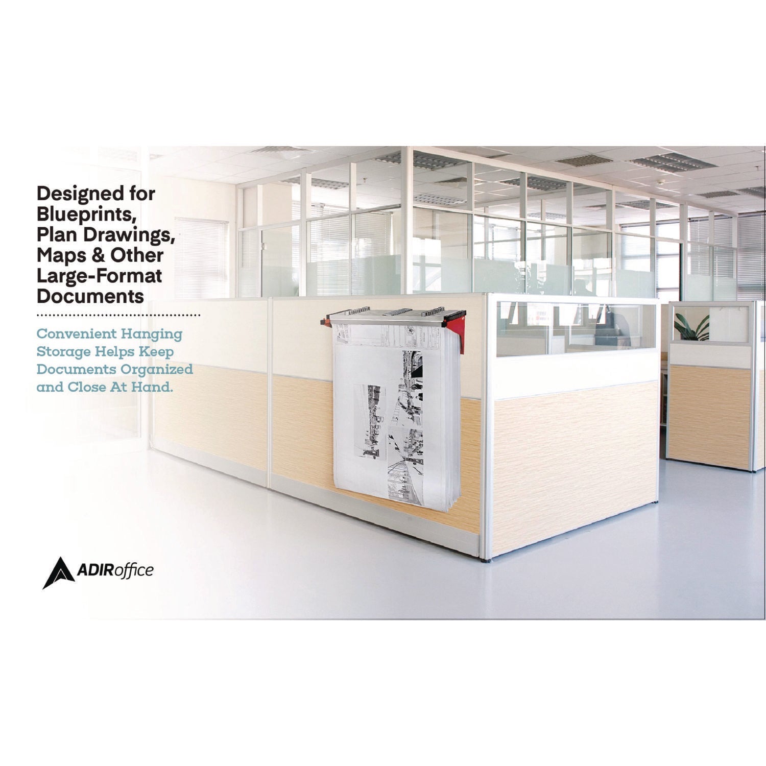 AdirOffice Drop Lift Blueprint Storage Wall Rack - Holds Assorted Document Sizes (7.9