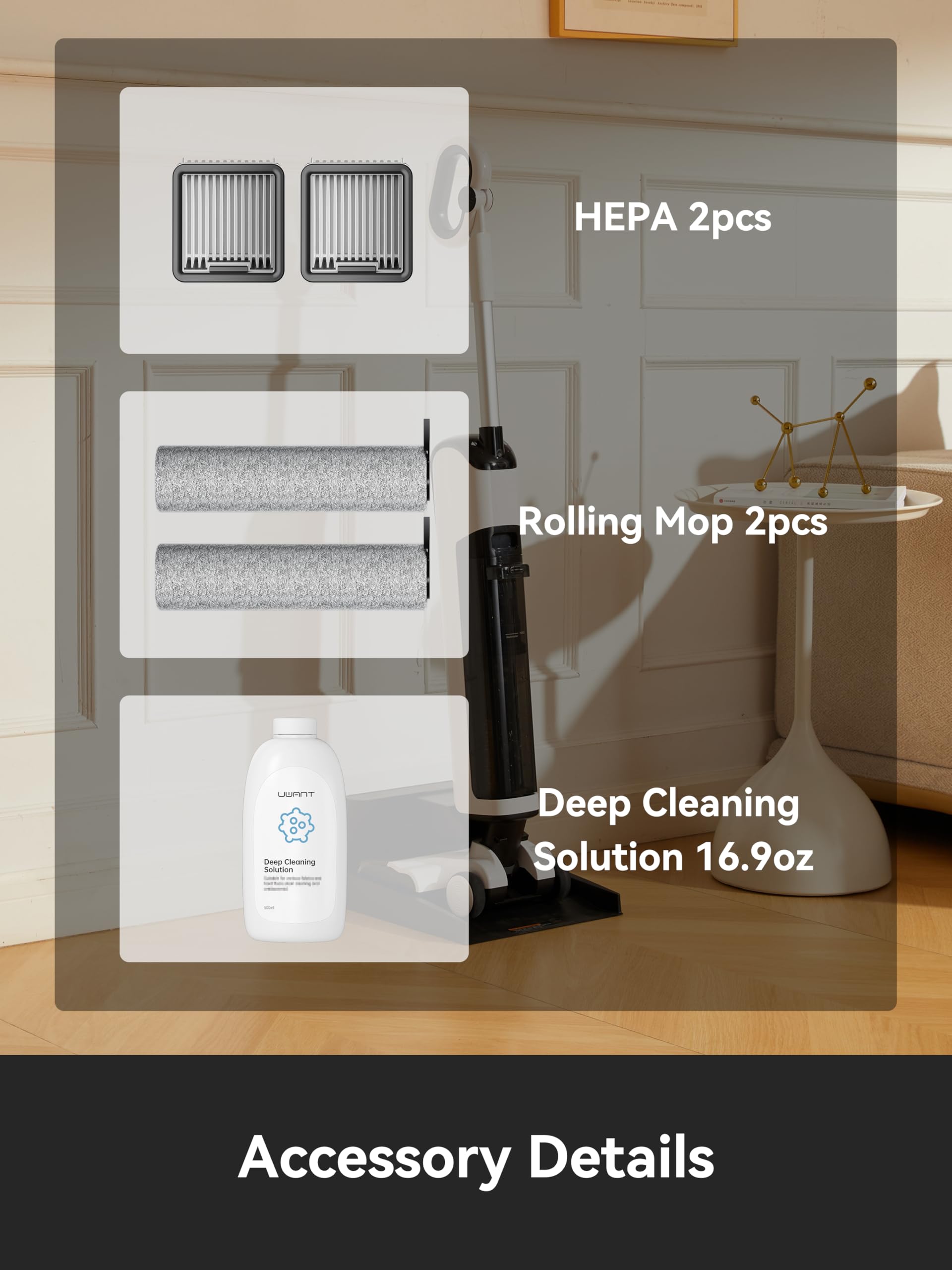 Uwant Wet Dry Vacuum Cleaner - Cordless Vacuum Mop with Self Cleaning System, 18000Pa Powerful Suction, 40 Min Runtime, Dual-Sided Edge Cleaning for Hard Floors (White Gray) - Perfect for Pet Hair, Spills & Whole Home Cleaning