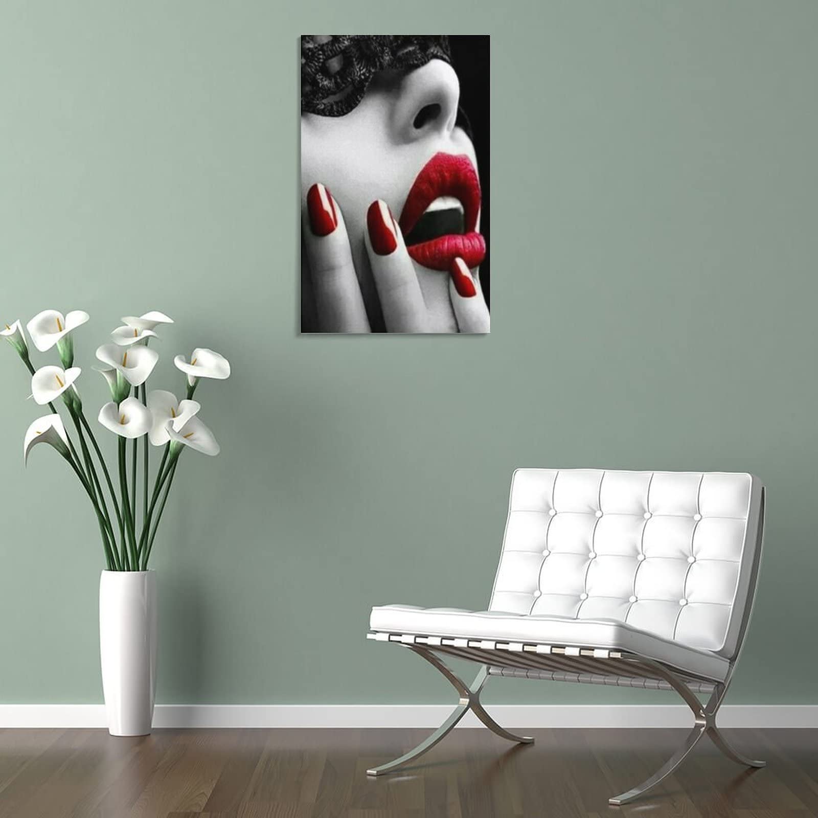 Red Lips Black and White Canvas Wall Art Set - 3 Piece Modern Fashion Poster for Bedroom, Bathroom & Living Room Decor - 24x36 Inch Framed Painting - Perfect for Women's Home, Apartment & Office Wall Decoration