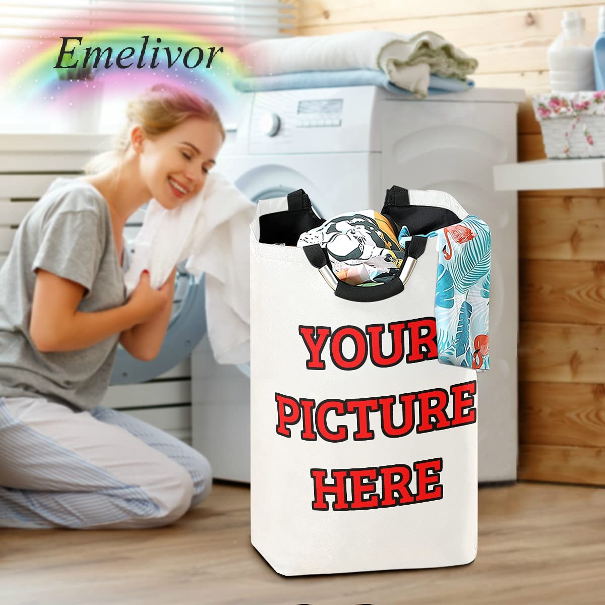 **Personalized Collapsible Laundry Hamper with Handles - Custom Photo Laundry Basket, Foldable & Waterproof for Laundry Room, Boys Dorm, Home Decor - Perfect for Gifts, College Dorm, and Small Spaces**