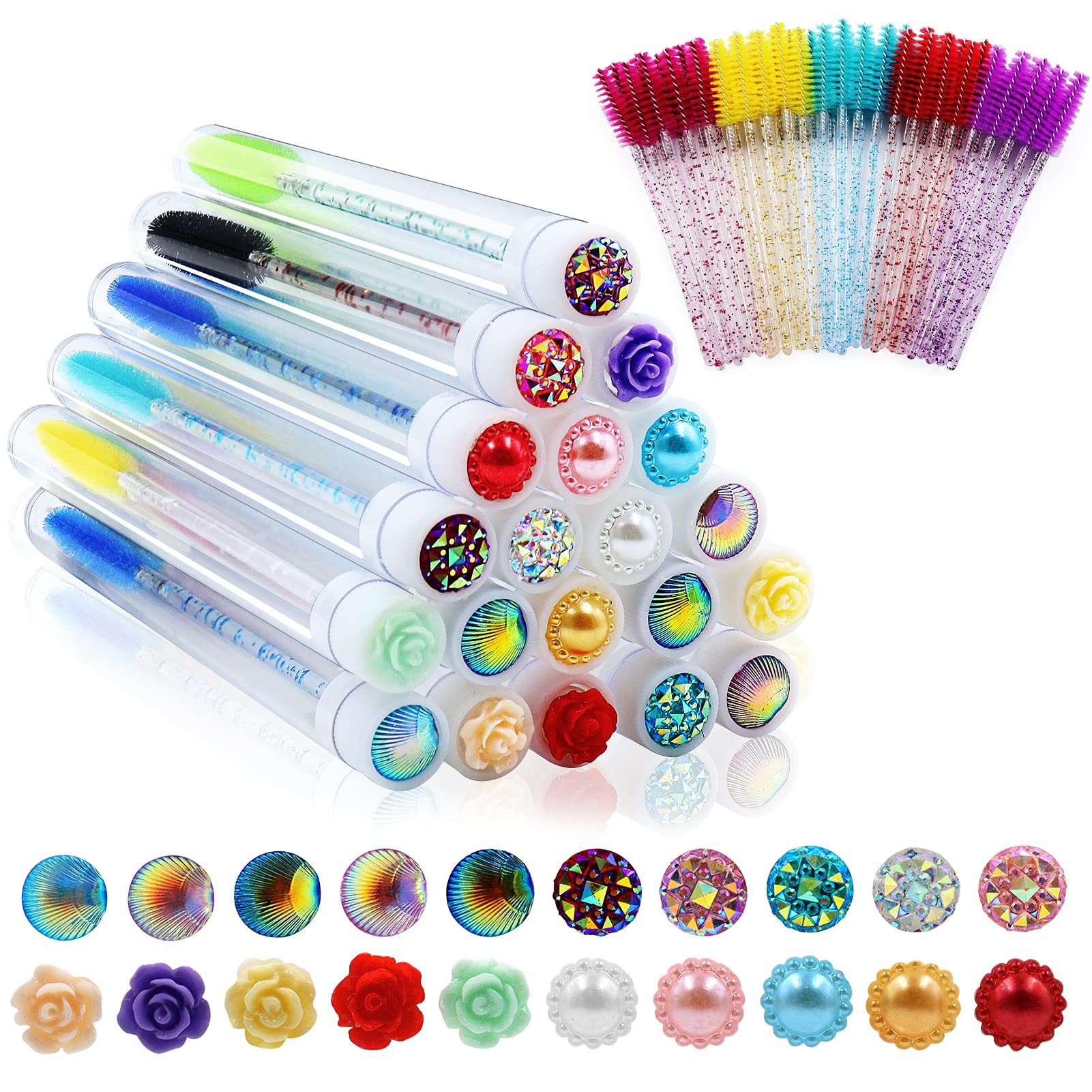 70 Pcs Lash Brush Set - 20 Mascara Wand Tubes & 50 Replaceable Crystal Eyebrow Eyelash Spoolies - Professional Mascara Brush, Eyelash Extension Brush for Salon & DIY Makeup - Perfect for Lash Artists, Beauty Professionals & Home Use