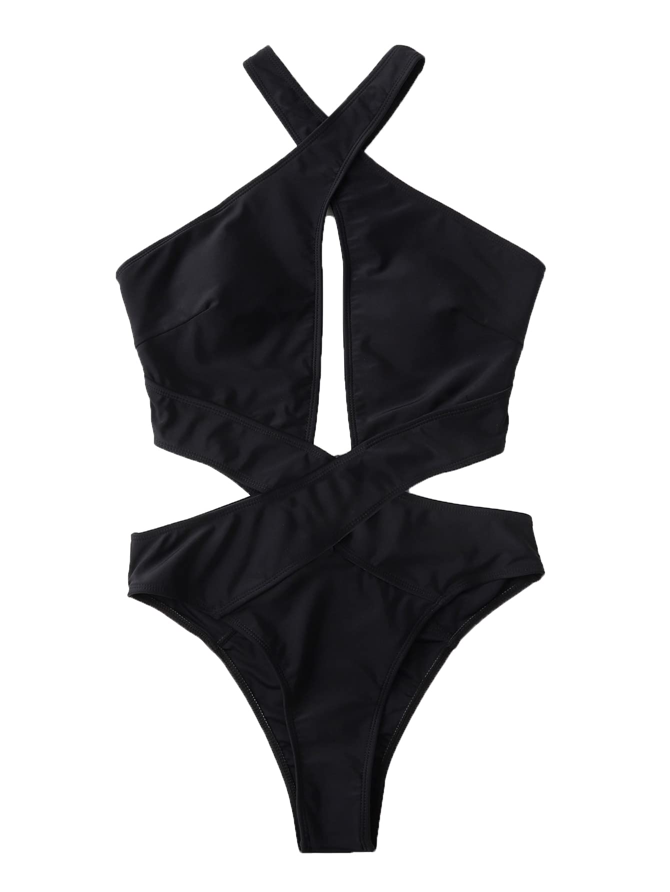 SheIn Women's Criss Cross Halter One Piece Swimsuit - Sexy Cutout Monokini Bathing Suit for Women | Perfect for Beach Vacation, Pool Party & Summer Getaways