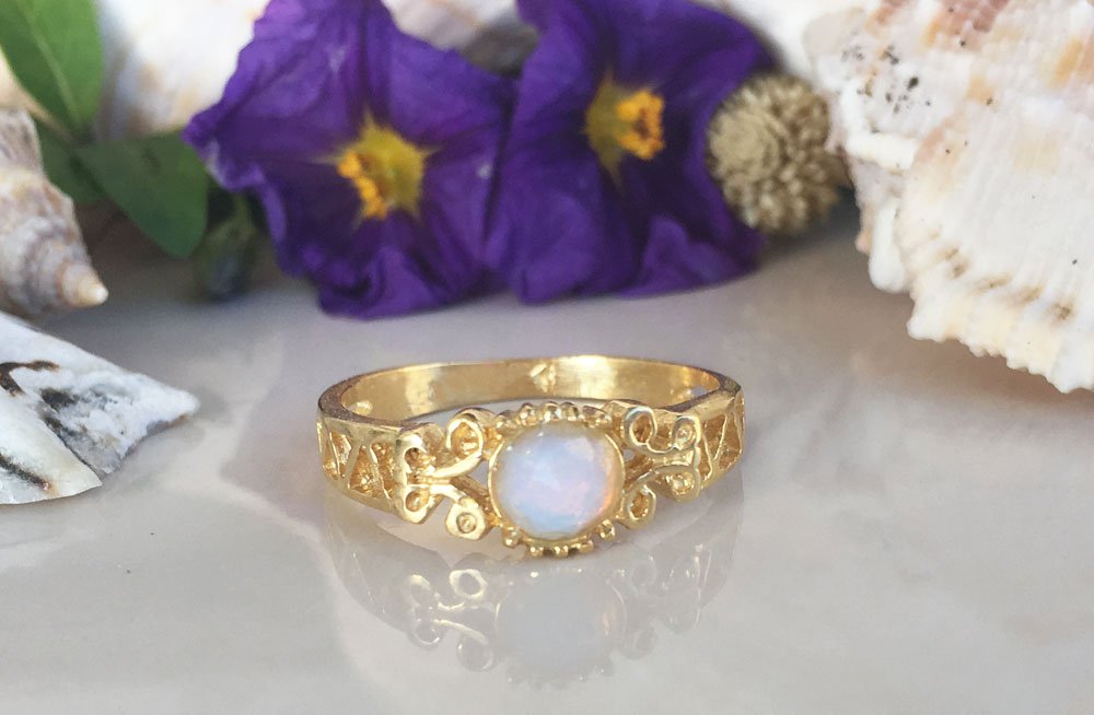 Opalite Gemstone Ring – Dainty & Delicate Gold Rainbow Jewelry for Women – Perfect for Everyday Wear, Gift Giving & Special Occasions