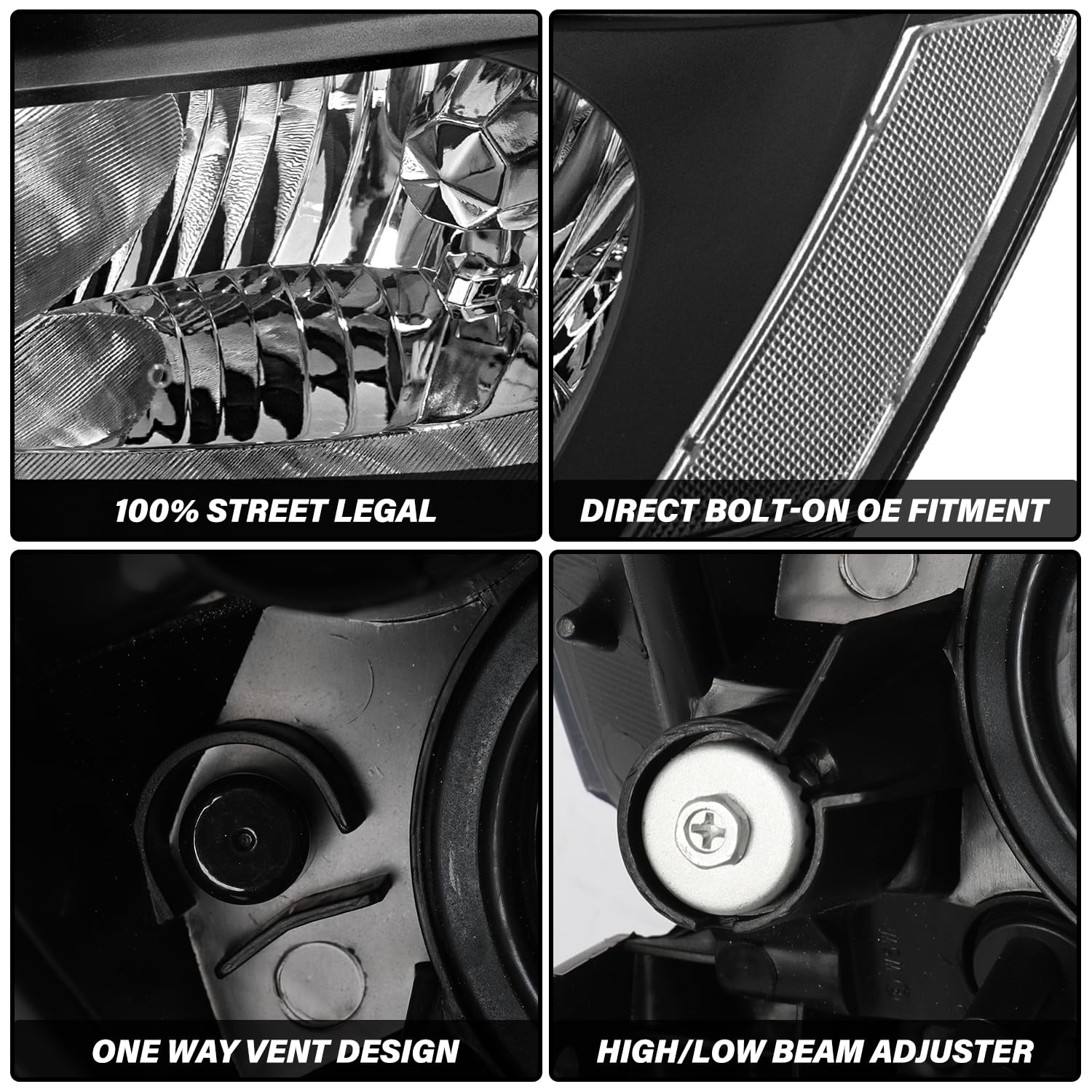 BRYGHT Headlight Assembly Set with Bulbs Replacement for 2003-2007 Honda Accord - Black Housing with Clear Reflector - Perfect for Night Driving & Foggy Conditions