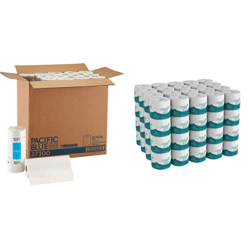 Pacific Blue Select 2-Ply Perforated White Paper Towels - 100 Sheets per Roll, 30 Rolls per Case - Bulk Commercial & Home Use for Kitchen, Cleaning, and Office    Angel Soft Premium White 2-Ply Embossed Bathroom Tissue - 4.05