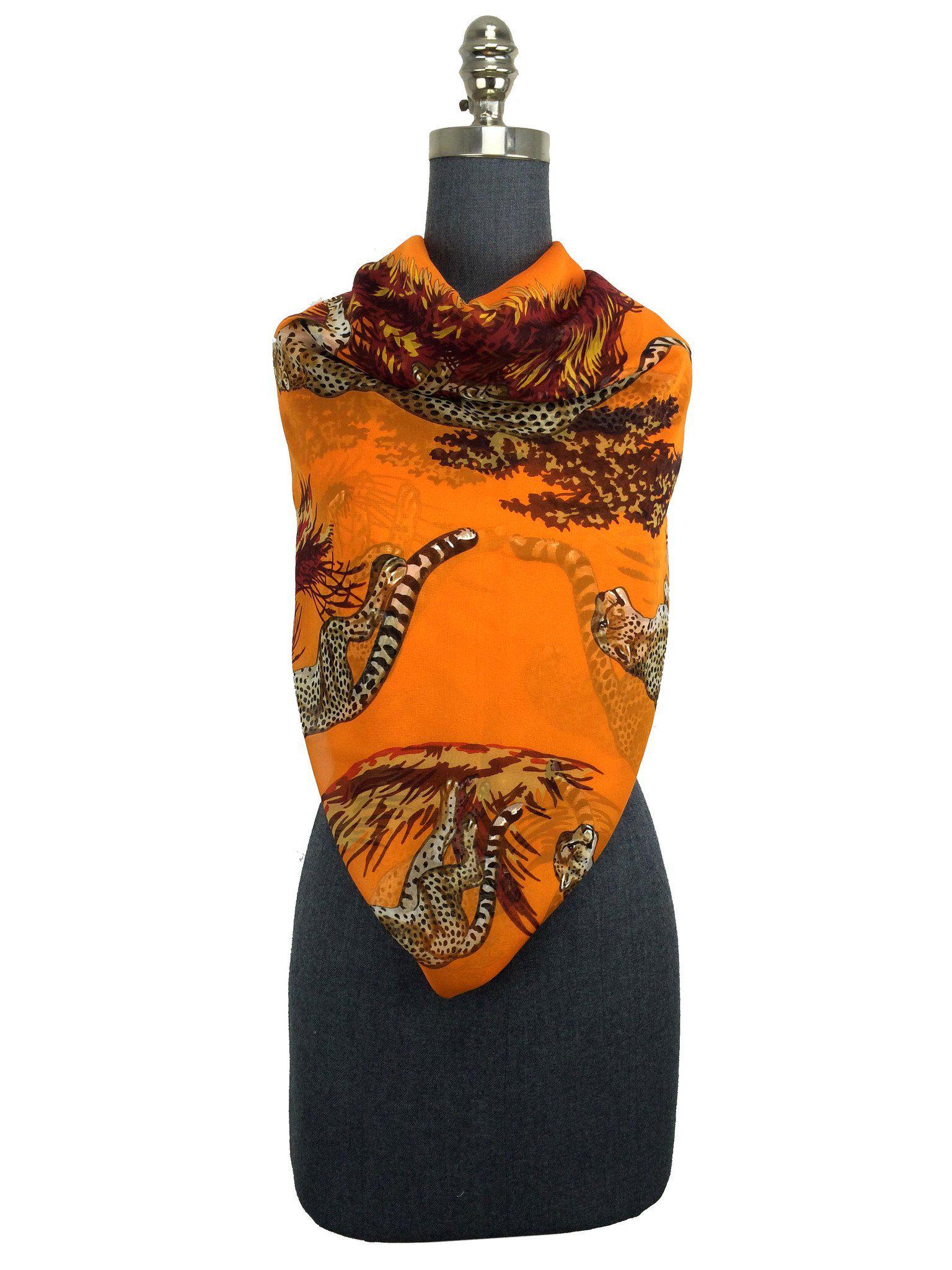 Hermes Giant Silk Mousseline Chiffon Guepards GM Shawl Scarf - Luxury Cashmere Shawl for Women, Elegant Fashion Accessory for Parties, Weddings & Special Occasions