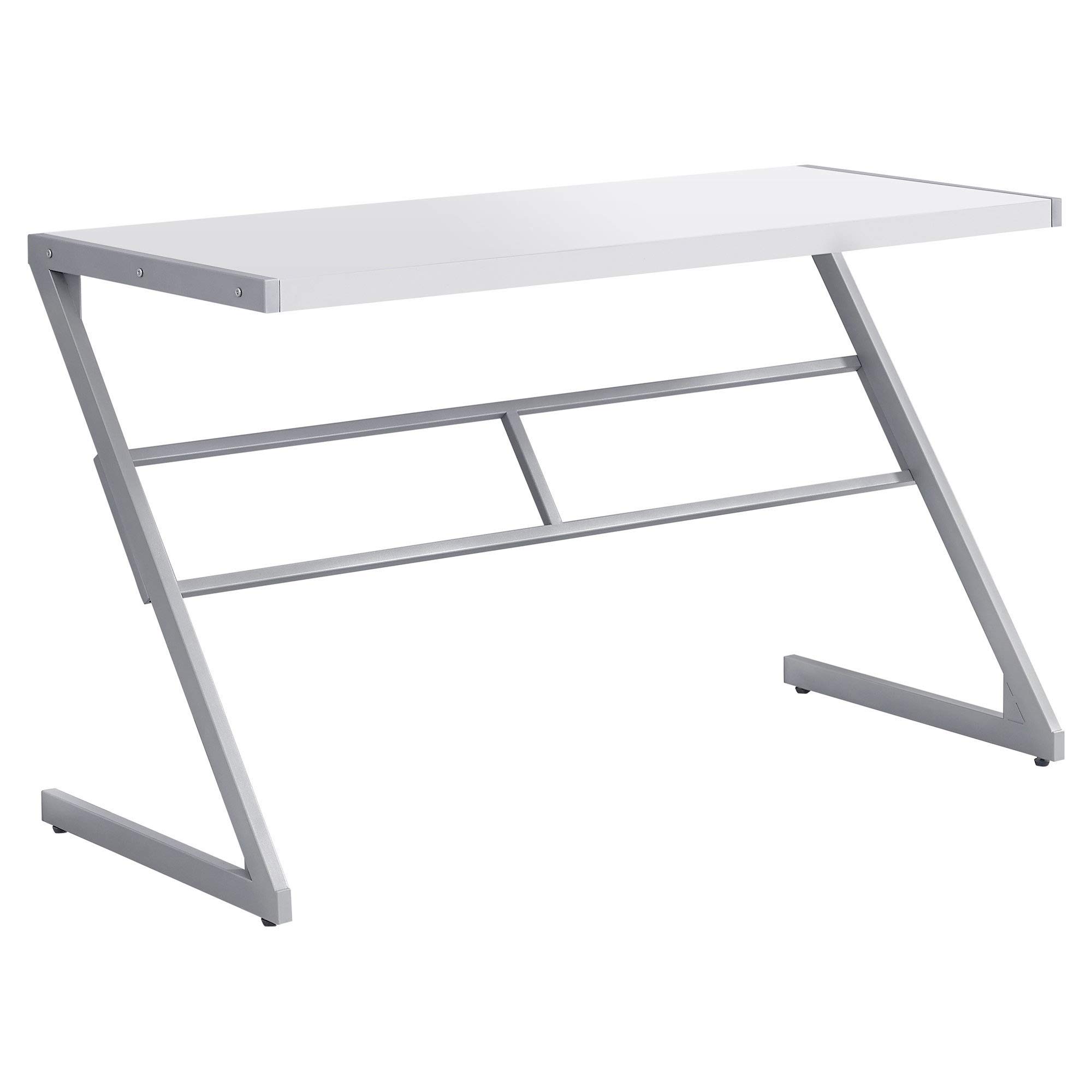 Ergonomic 48-Inch Computer Desk with White Top & Silver Metal Frame - Perfect for Home Office, Gaming, and Study Spaces